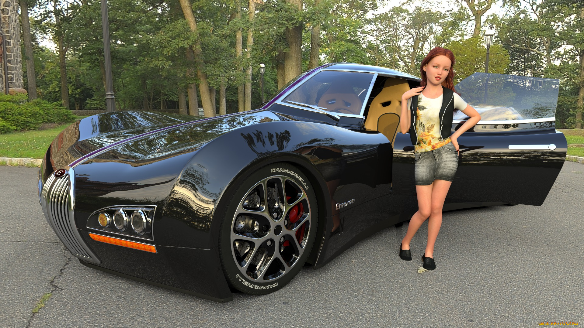 3д, графика, люди-авто, мото, , people-, car, , , moto, взгляд, фон, девушка, автомобиль