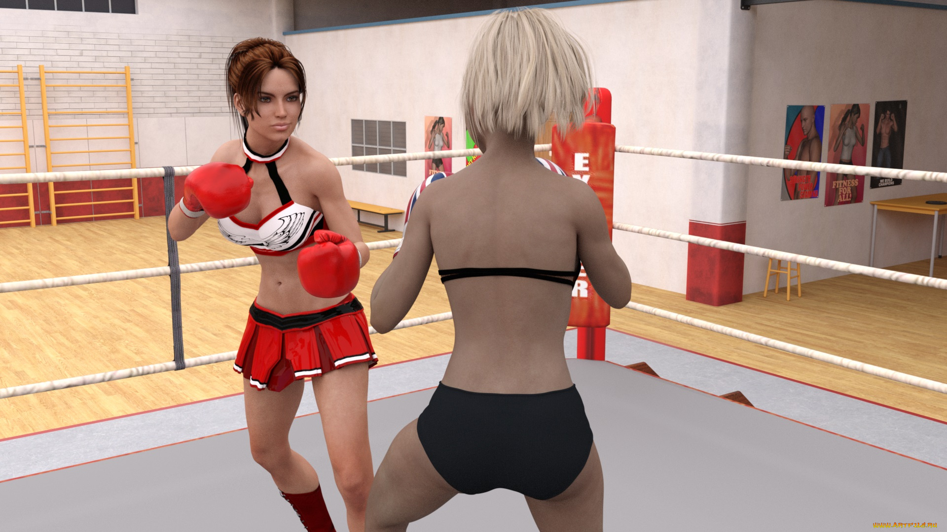3д, графика, спорт, , sport, бокс, ринг, грудь, фон, взгляд, девушки