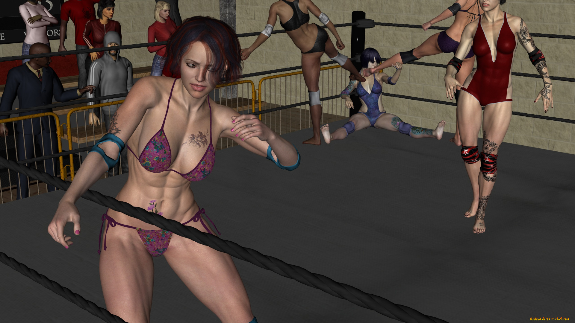 3д, графика, спорт, , sport, девушки, взгляд, фон, ринг, борьба
