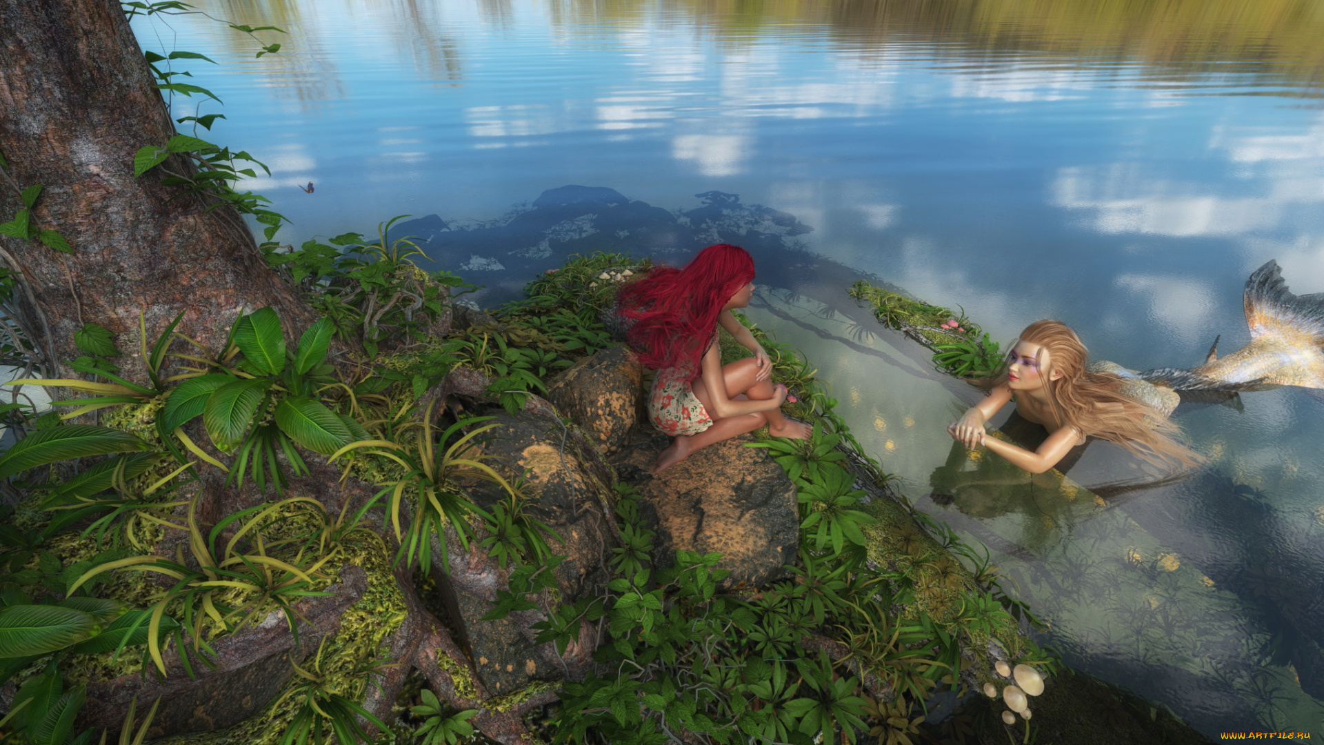 3д, графика, существа, , creatures, девушки, взгляд, фон