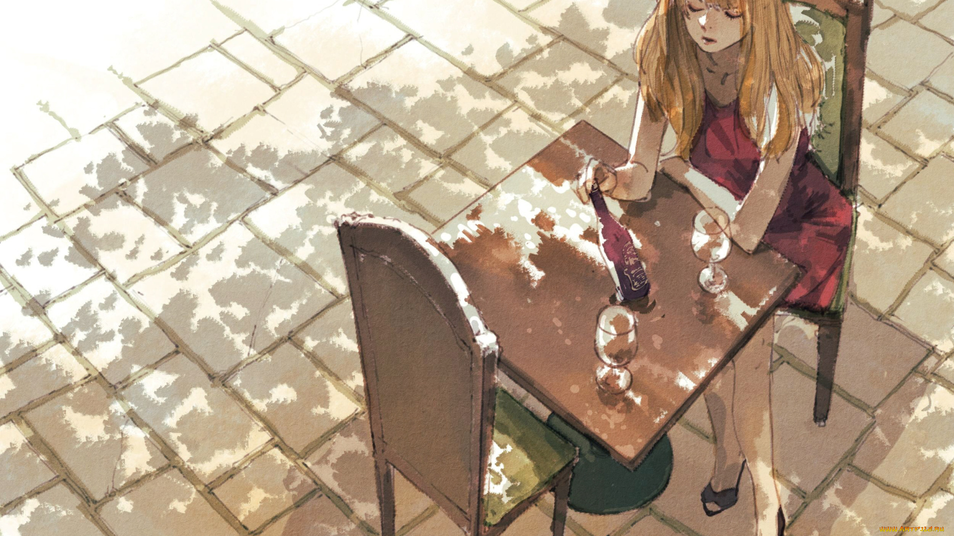 аниме, город, , улицы, , интерьер, , здания, девушка, кафе