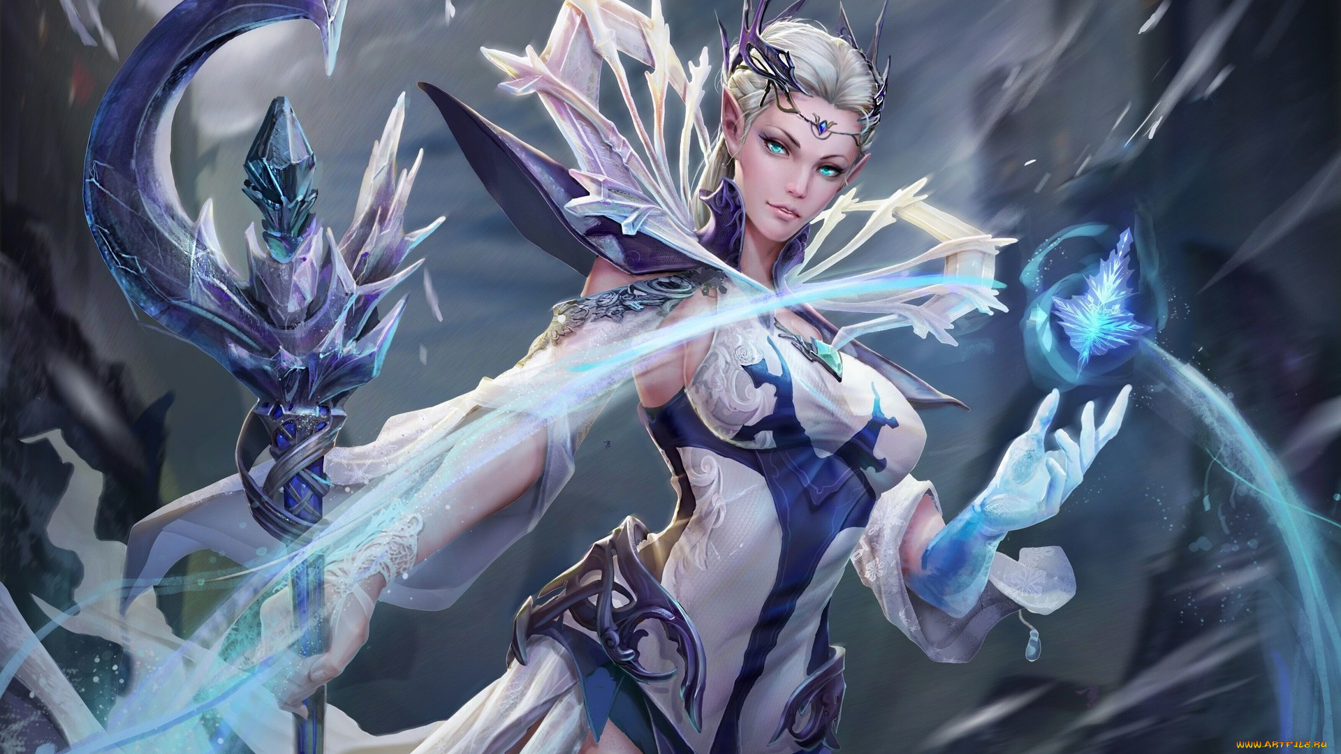 фэнтези, магия, холод, взгляд, девушка, лед, арт, костюм