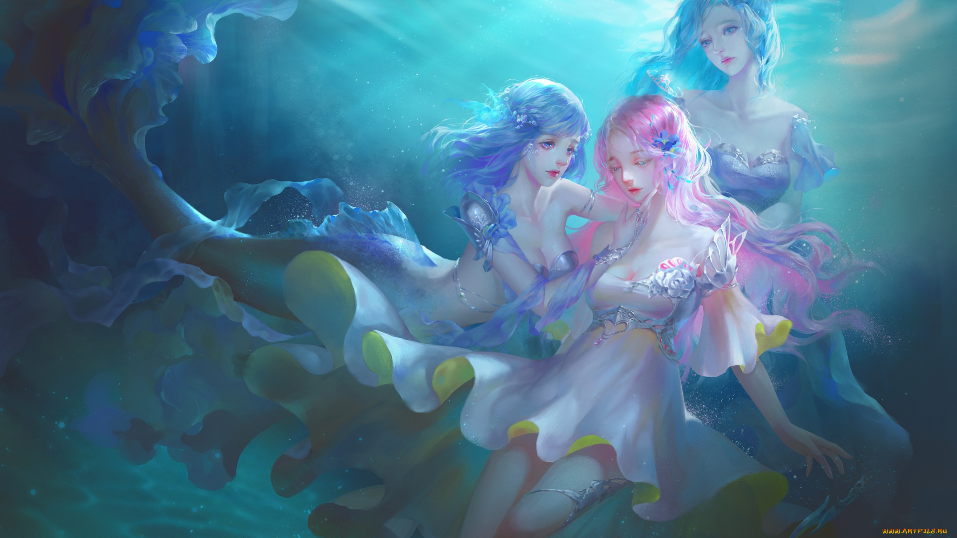 фэнтези, русалки, глубина, вода, арт, mermaids