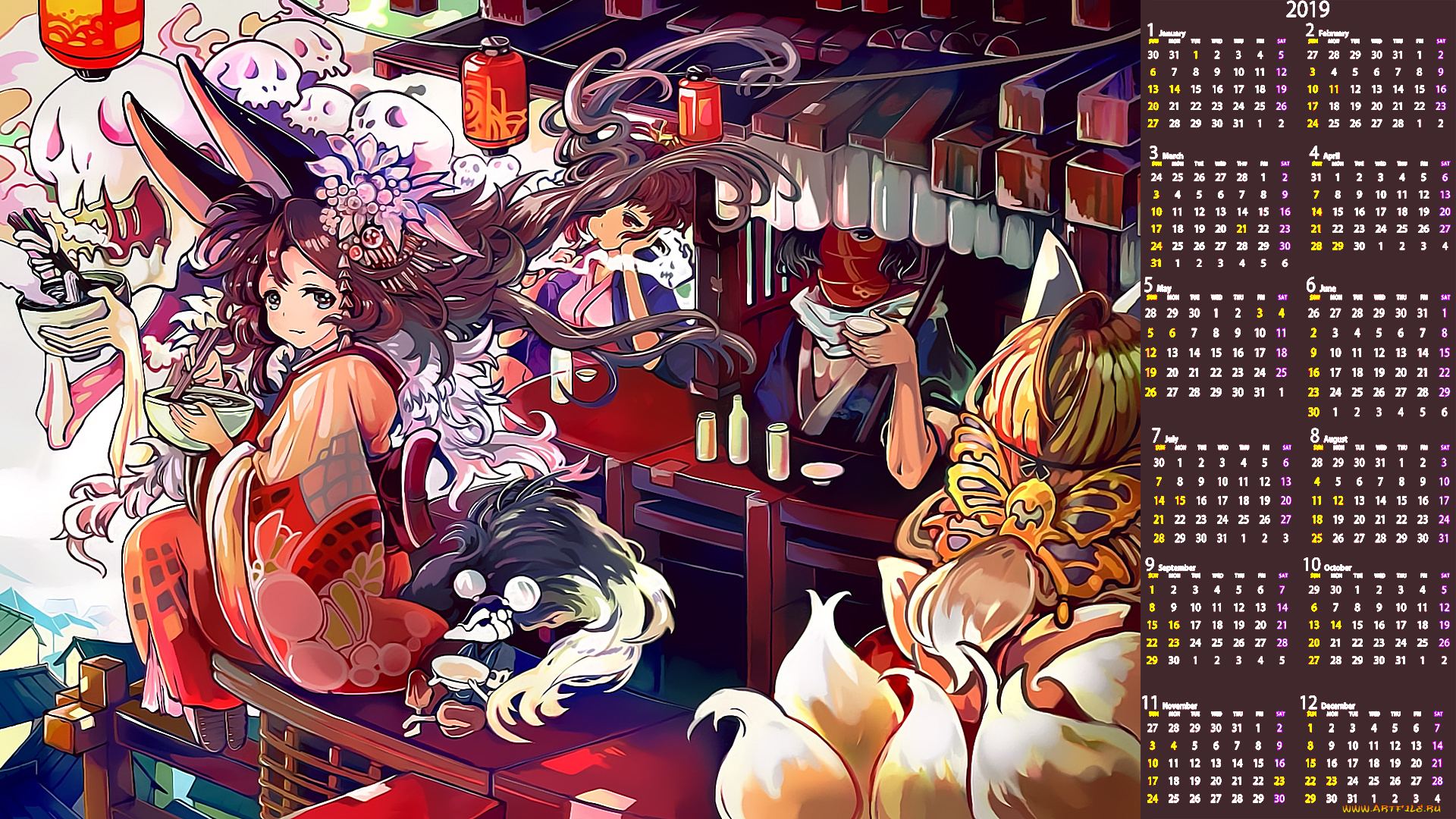 календари, аниме, посуда, девушка