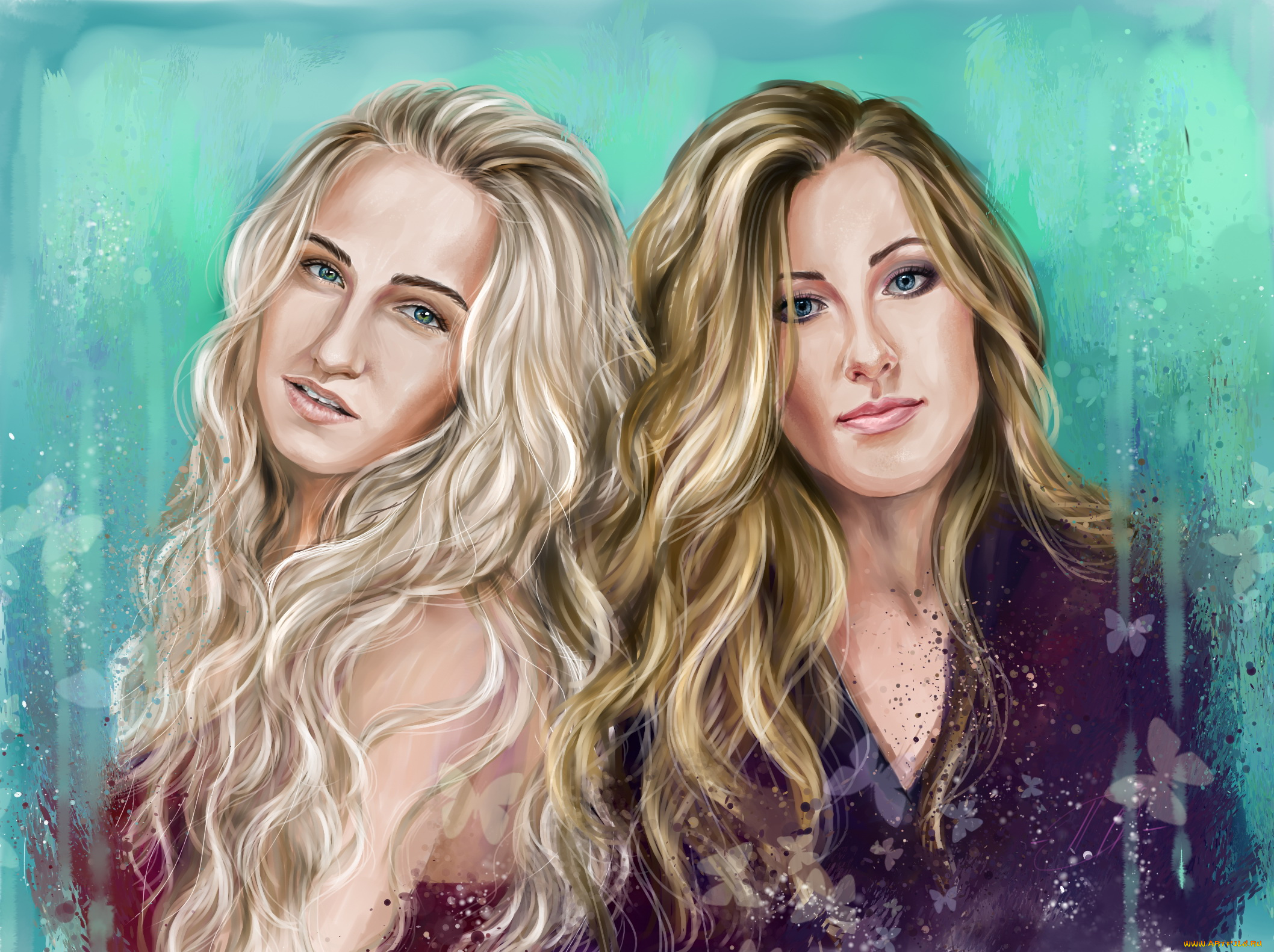 рисованное, люди, девушки, взгляд, фон