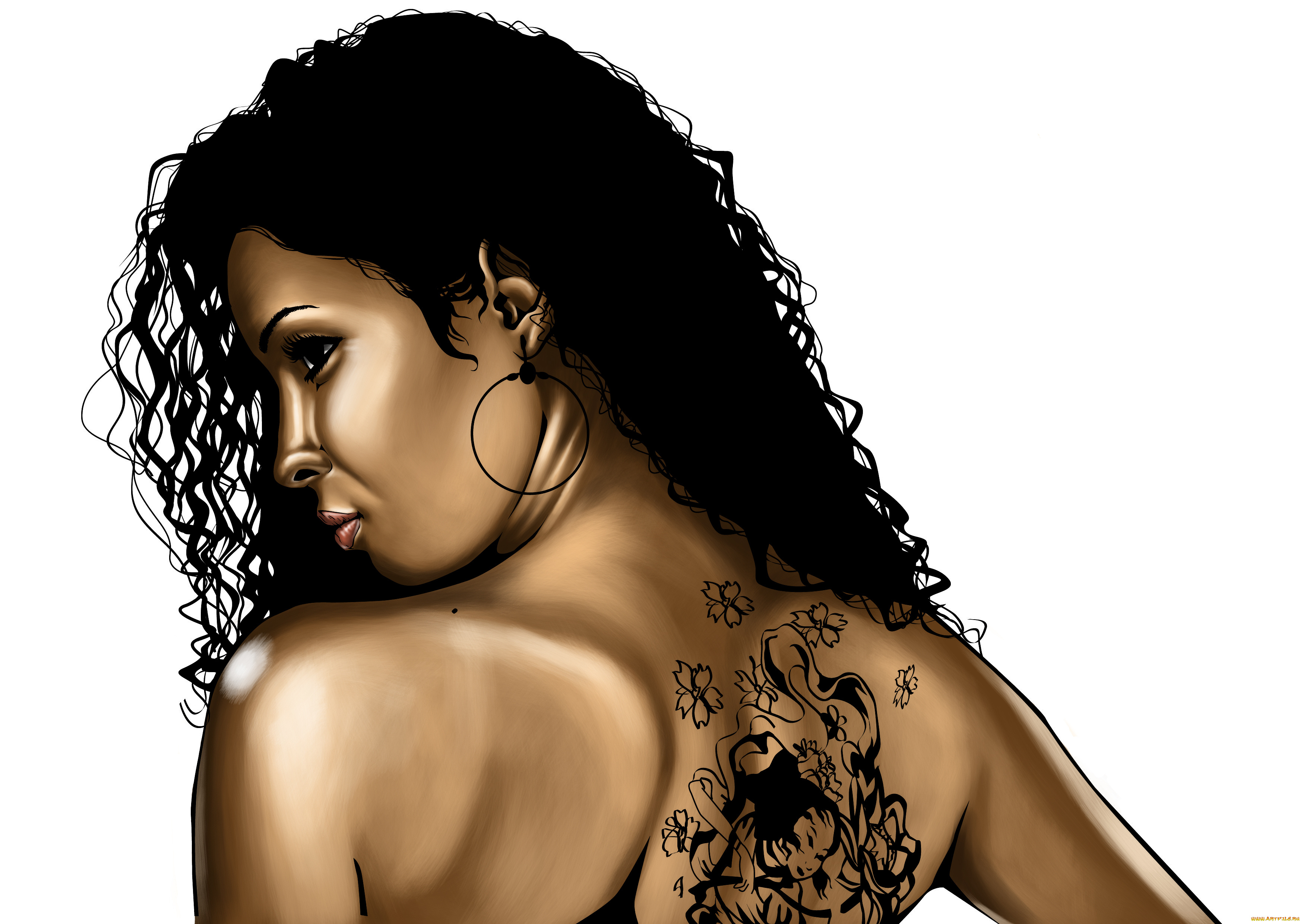 рисованное, люди, тату, фон, девушка