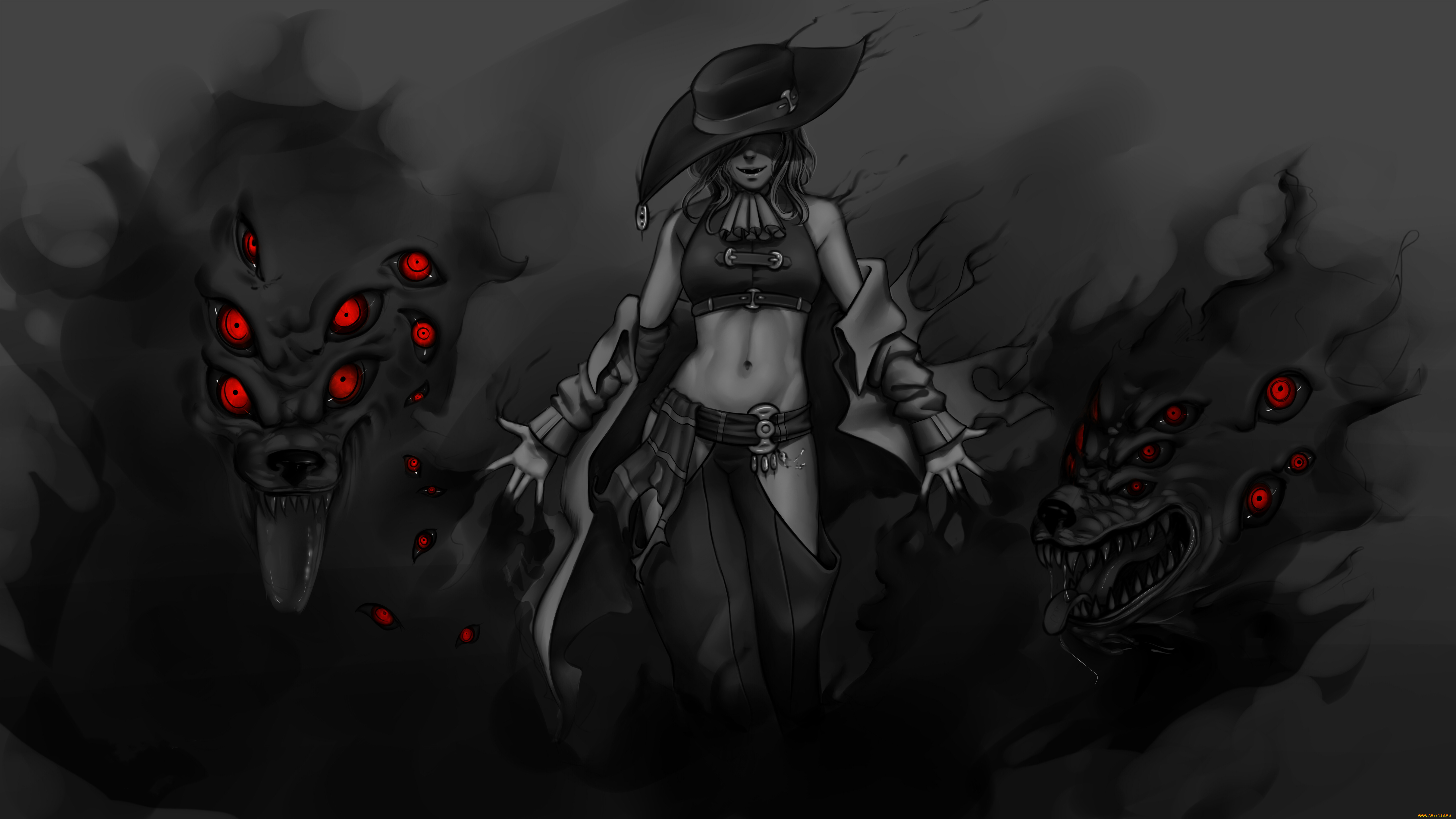 рисованное, комиксы, фон, девушка, униформа, существо