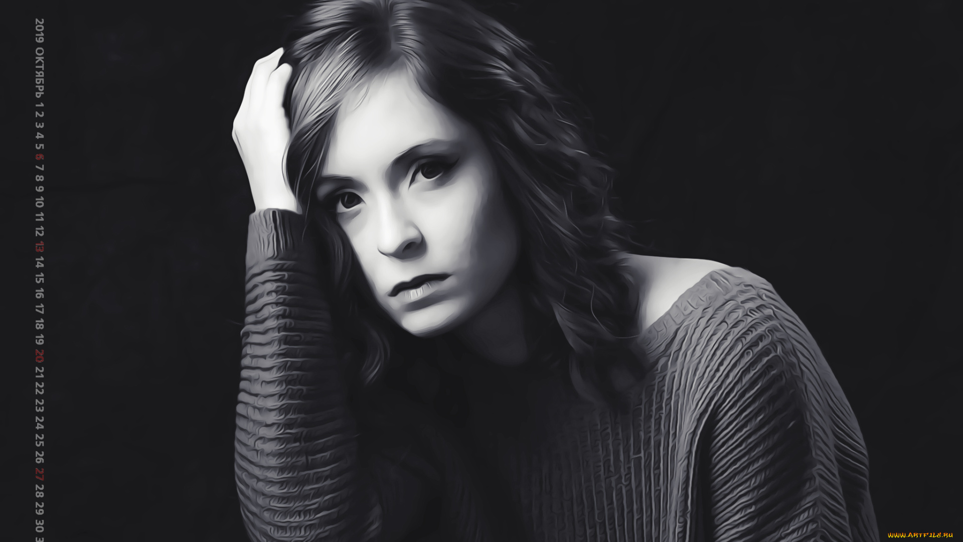 календари, компьютерный, дизайн, 2019, поза, взгляд, девушка, фон, черный, calendar, женщина