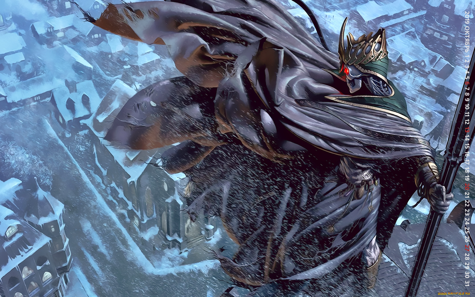 календари, фэнтези, calendar, здание, город, корона, существо, 2019