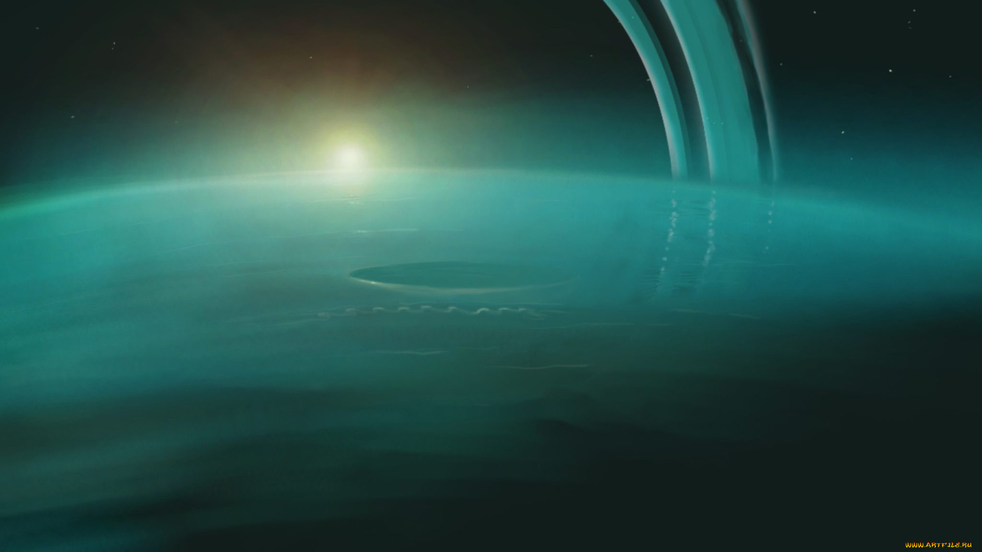 уран, космос, планета, вселенная, поверхность, грунт, бирюза, горизонт, пространство, пустыня, атмосфера, облака, туман