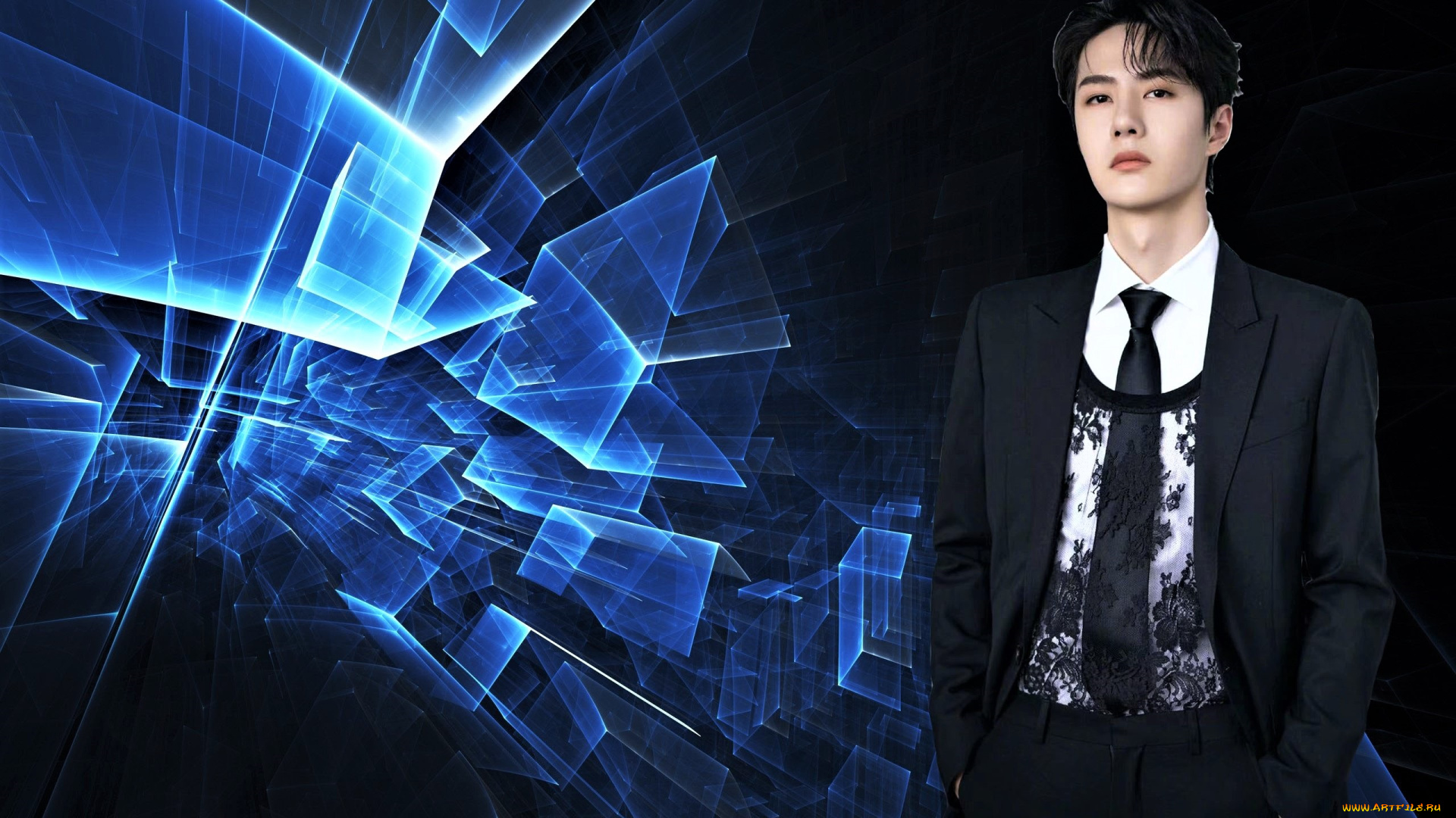 мужчины, wang, yi, bo, актер, певец, костюм, галстук