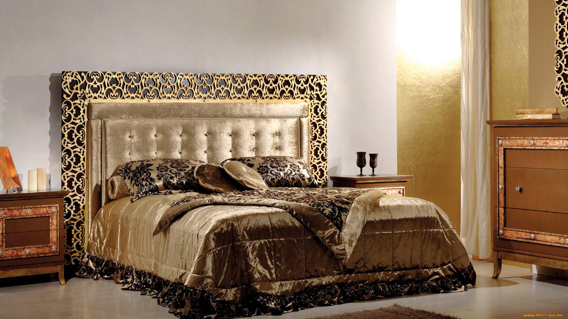 интерьер, спальня, тумбочки, кровать, комод