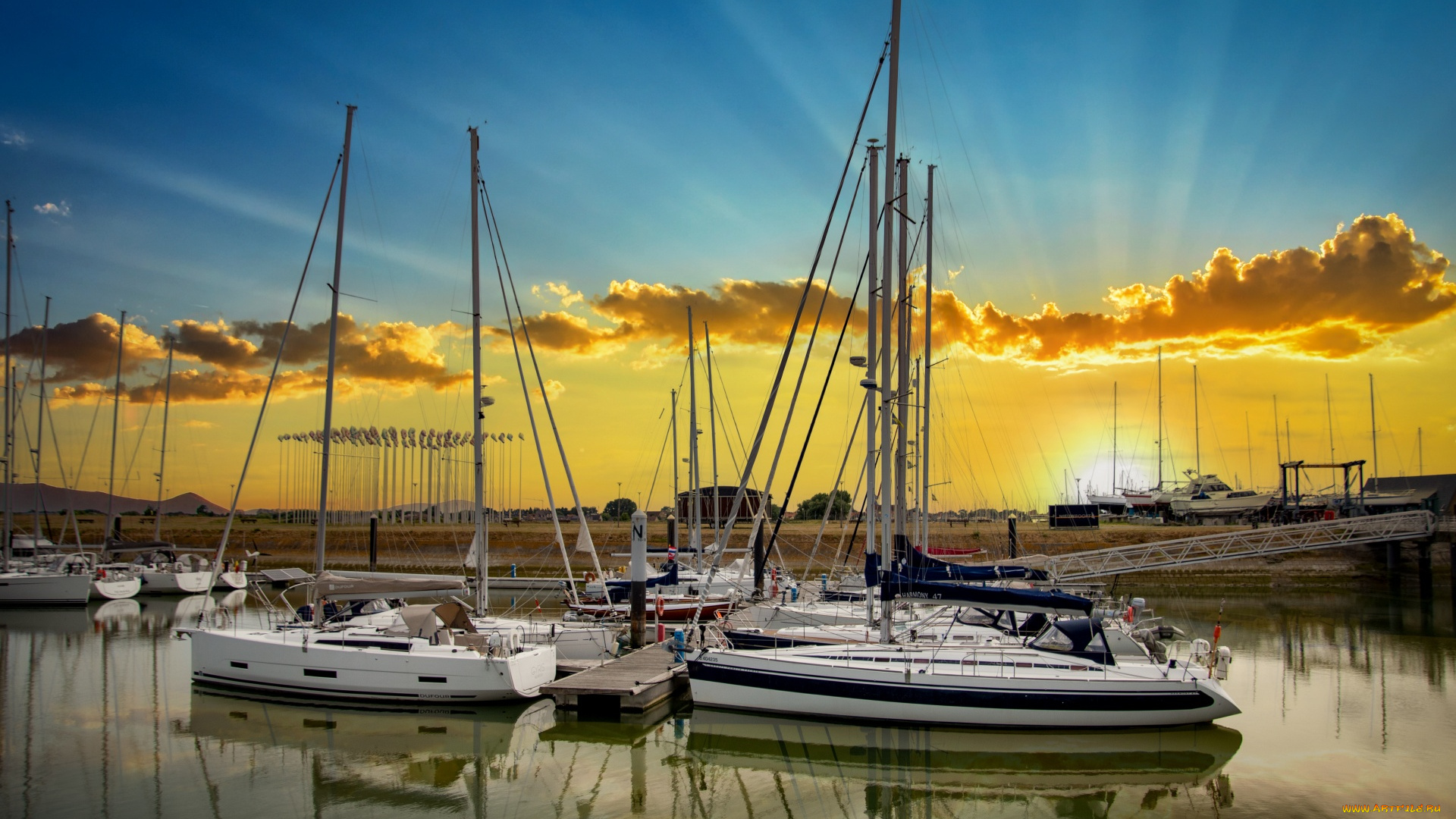 корабли, порты, , , причалы, закат, яхты