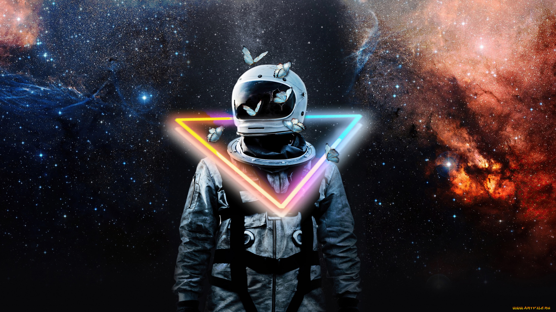 космос, арт, astronaut, galaxy, space, suit, dream, triangle, butterflies, milky, way