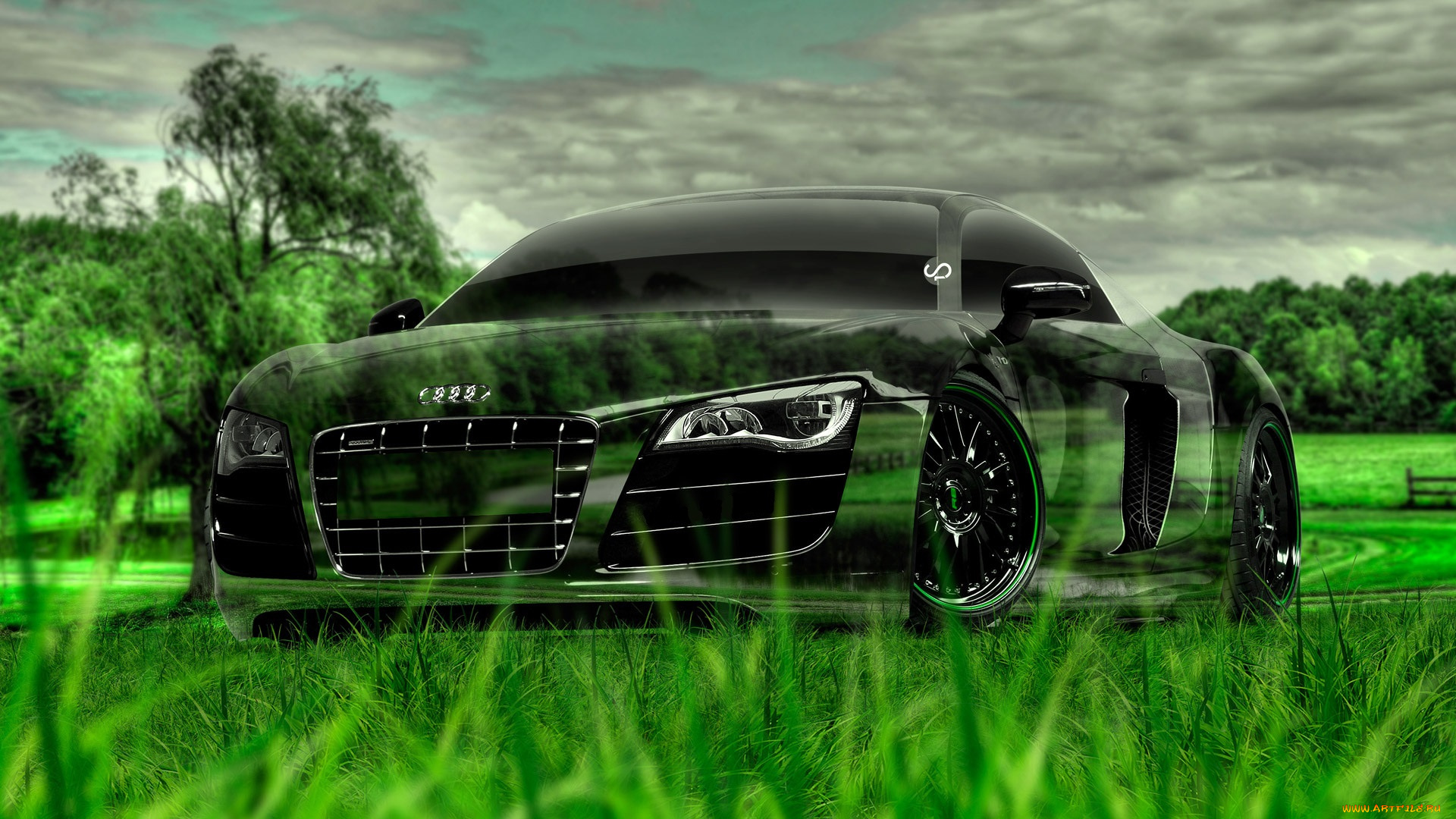 разное, компьютерный, дизайн, ауди, трава, лужайка