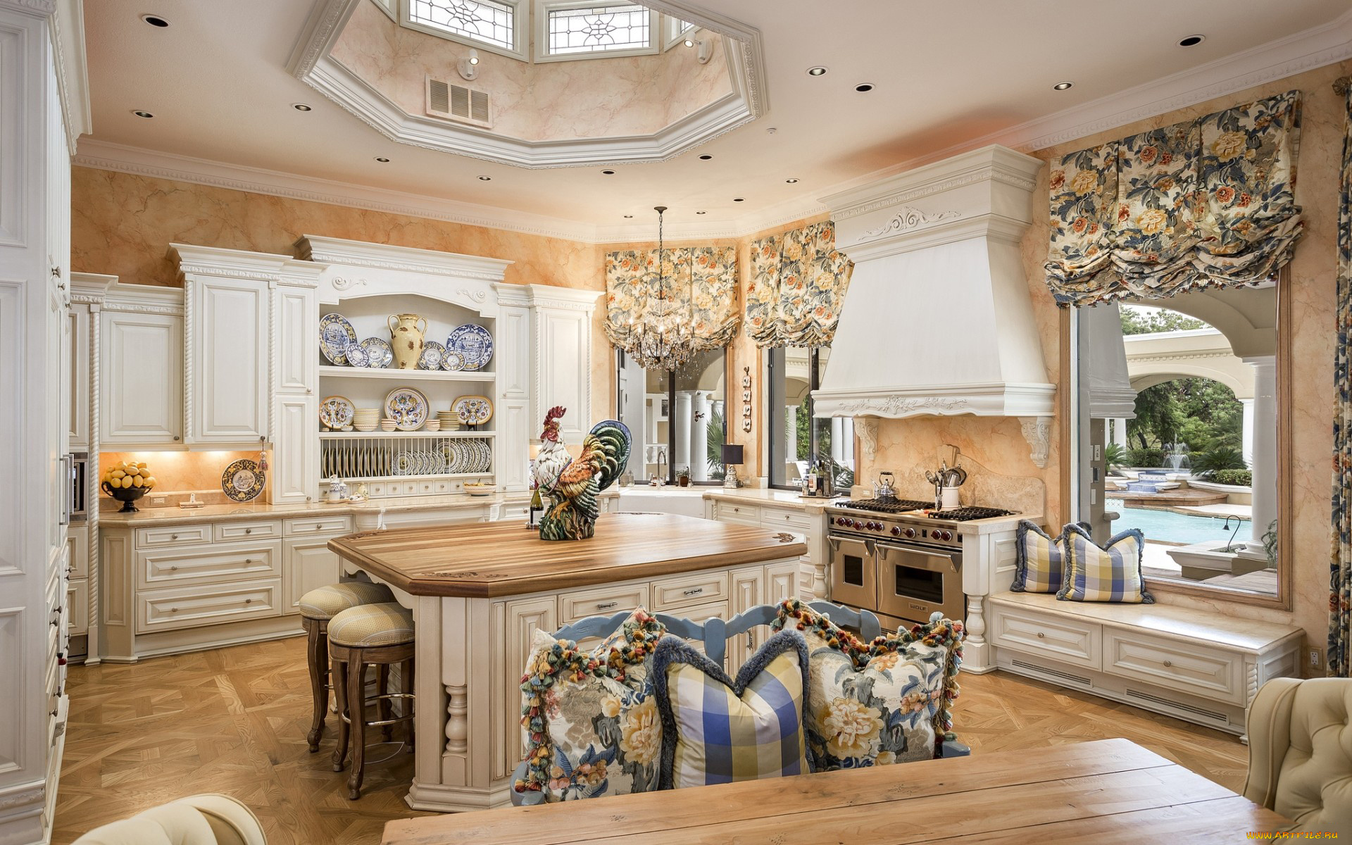 интерьер, кухня, плита, шкафчики, посуда