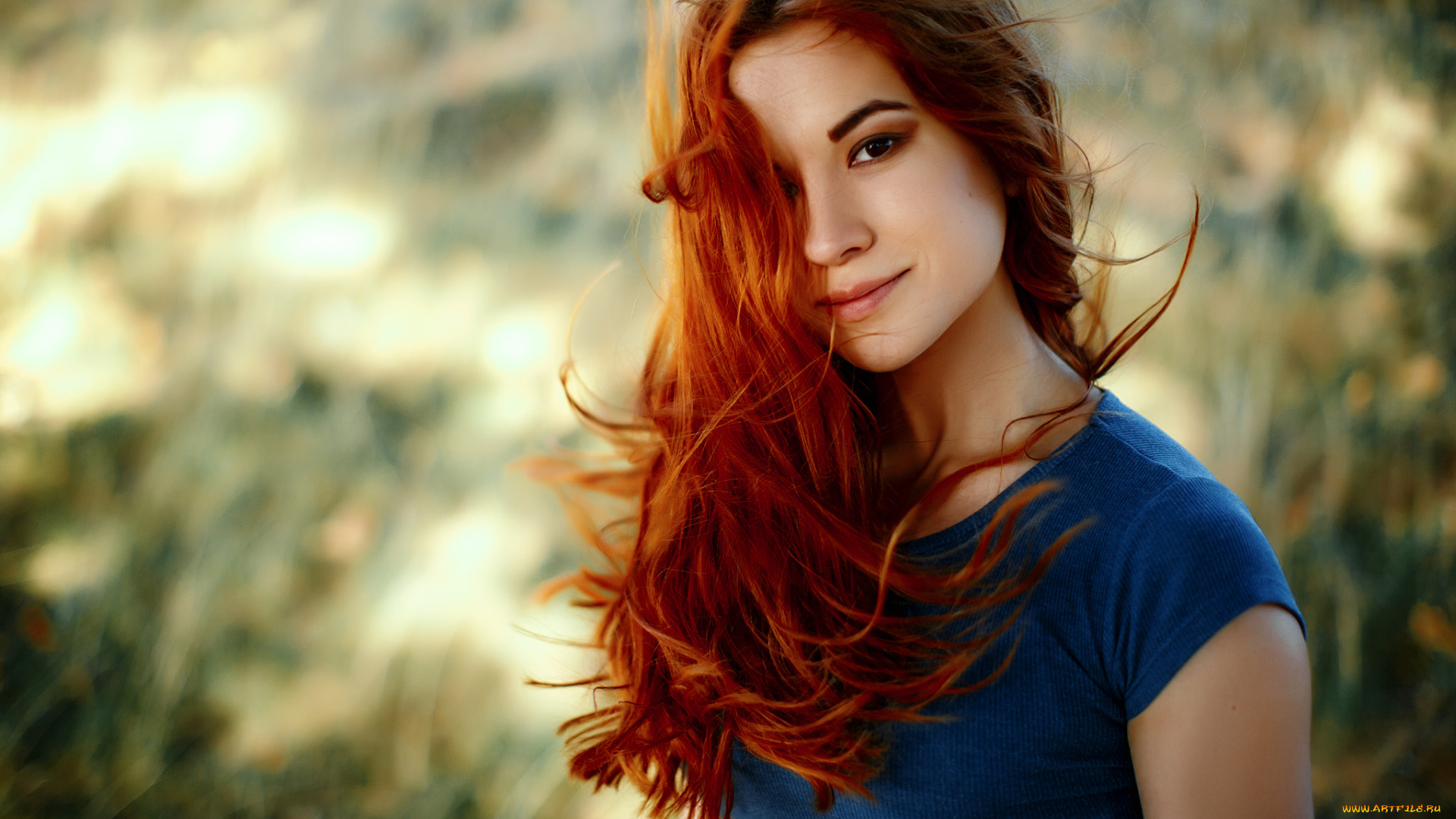 девушки, -, рыжеволосые, и, разноцветные, женщины, рыжеволосая, улыбающаяся, глубина, резкости, портрет