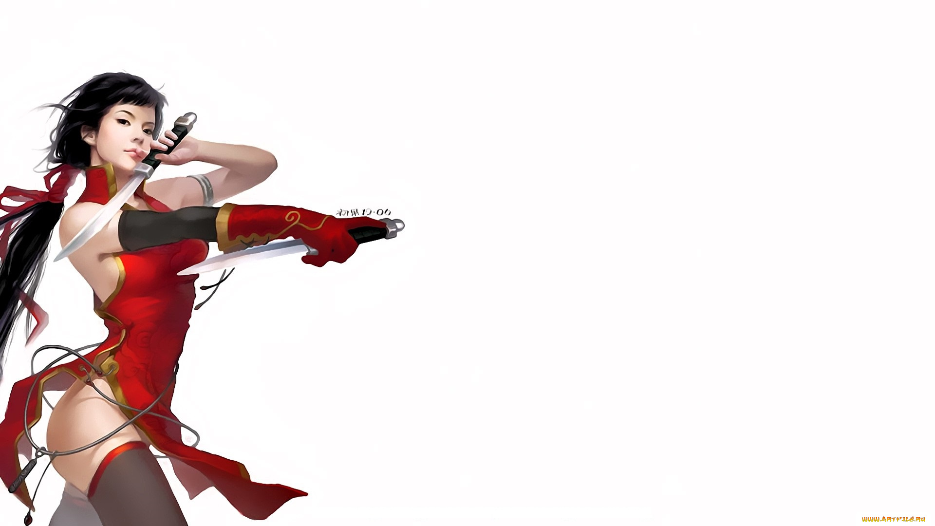 рисованное, люди, девушка, наряд, кинжалы