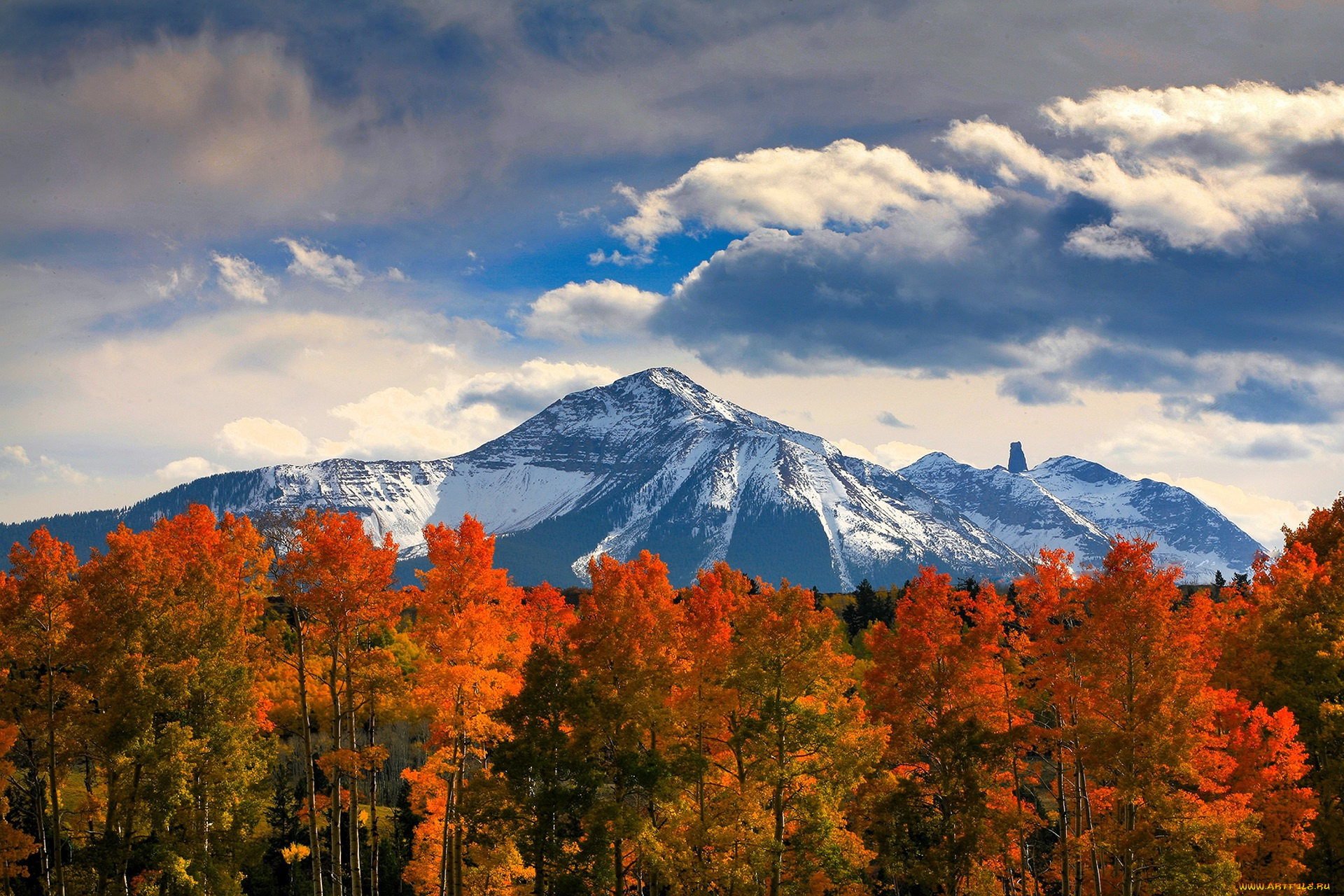 природа, горы, лес, осень, облака