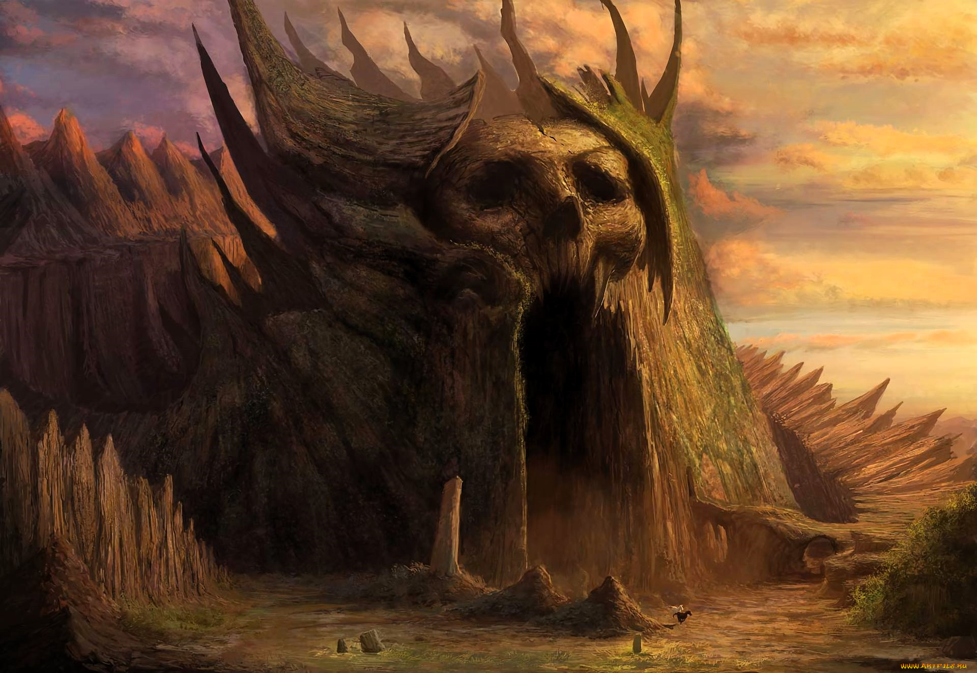 фэнтези, иные, миры, , иные, времена, всадник, скалы, пещера, голова