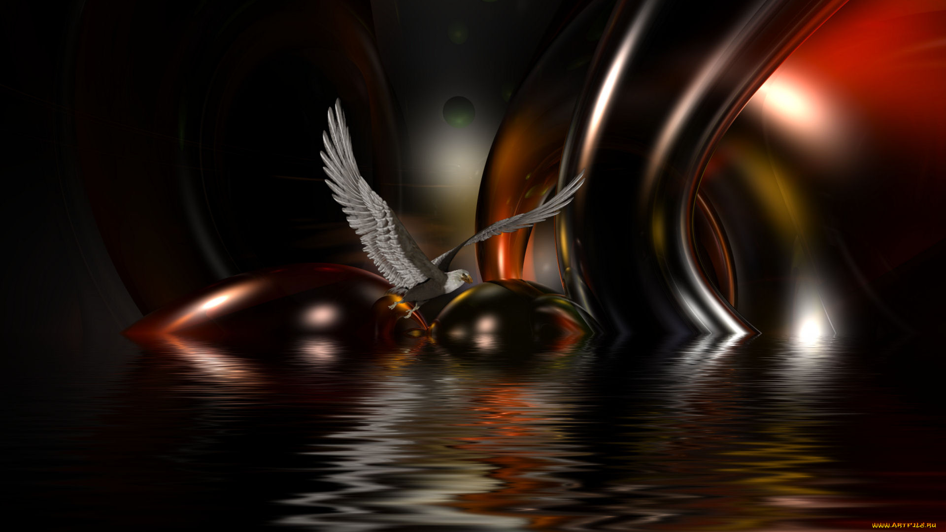 3д, графика, animals, животные, птица, тёмный