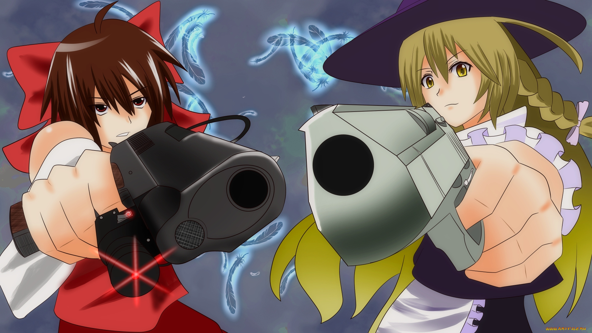 аниме, touhou, рейму, хакурей, и, мариса, кирисаме