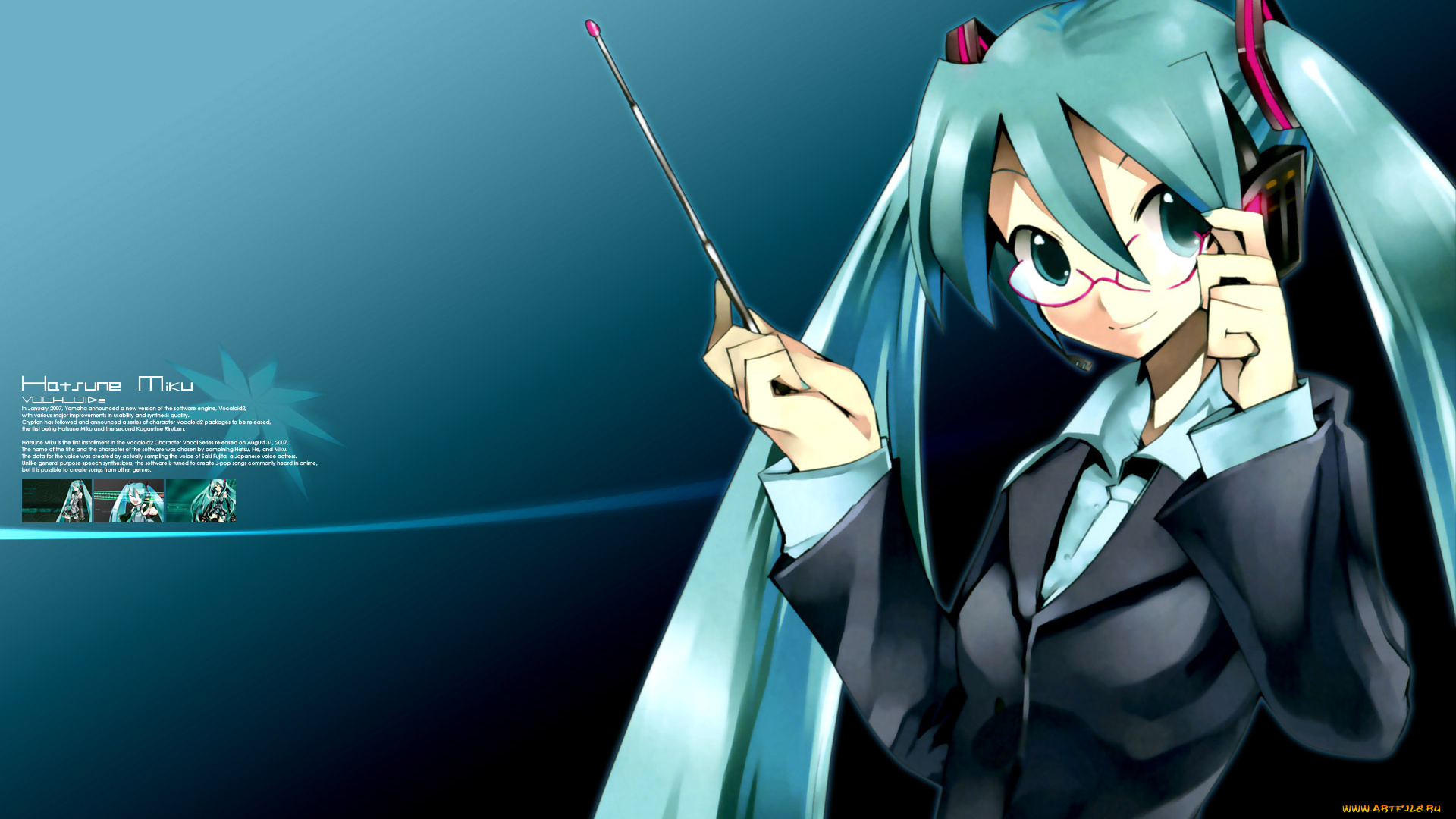 аниме, vocaloid, синий, указка, девушка