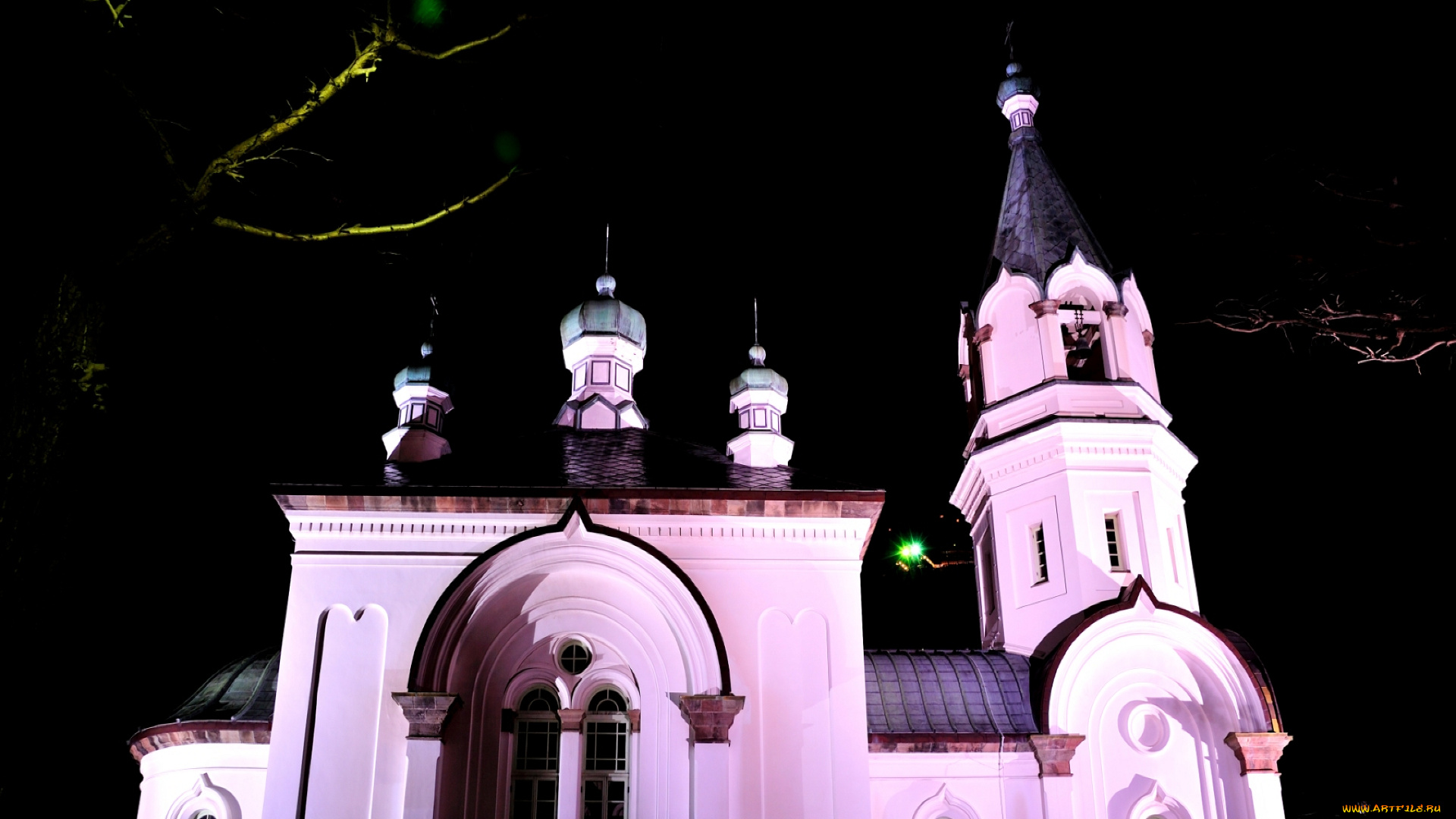 города, католические, соборы, костелы, аббатства, ночь, освещения, купола