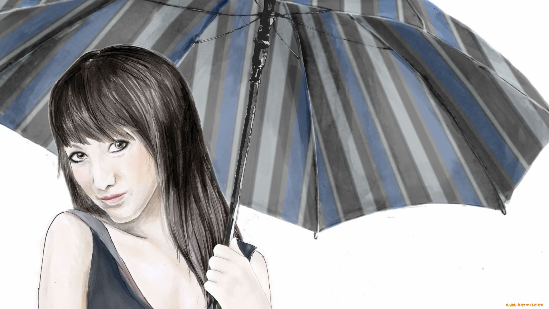 рисованные, люди, девушка, зонт