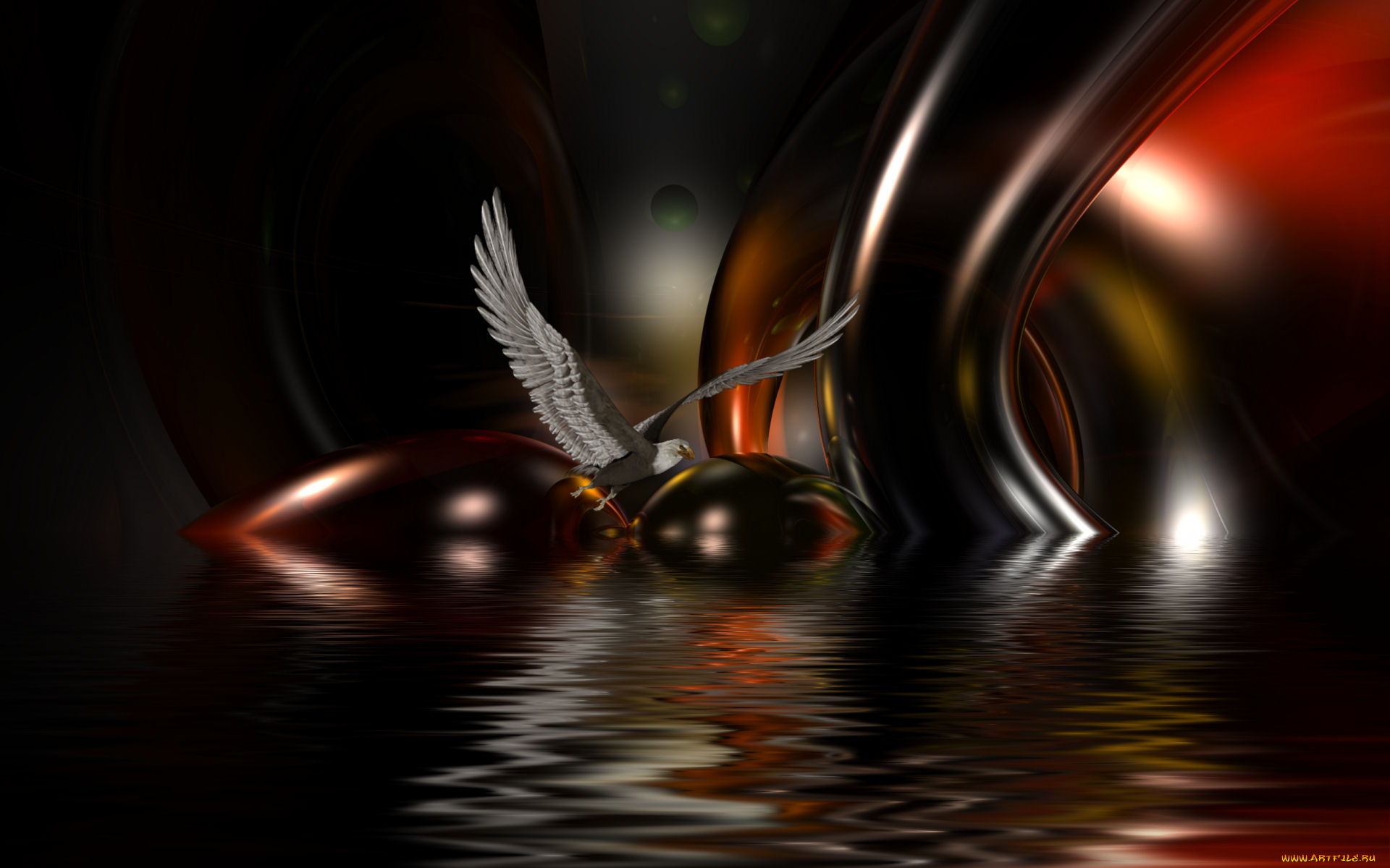 3д, графика, animals, животные, птица, тёмный