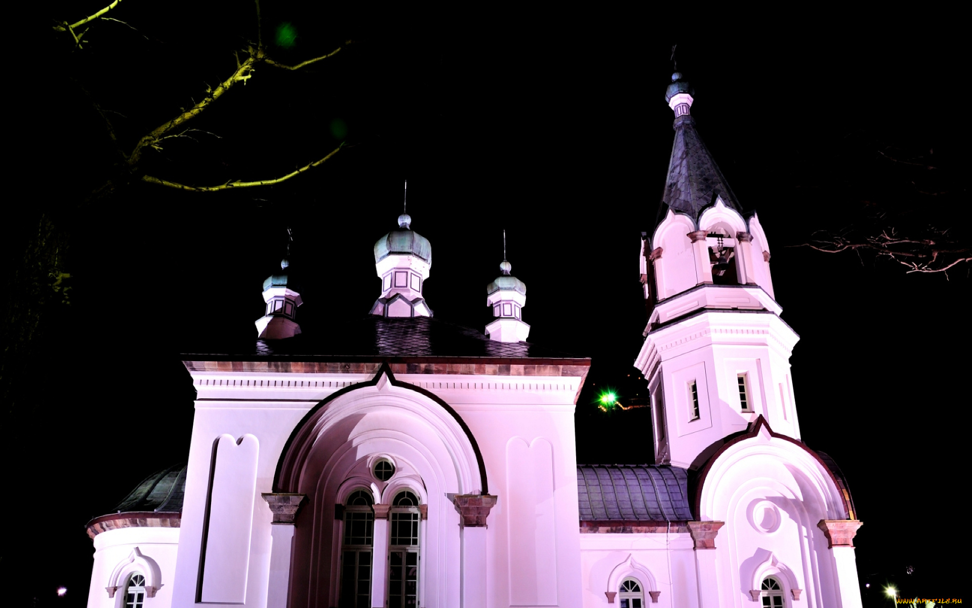 города, католические, соборы, костелы, аббатства, ночь, освещения, купола
