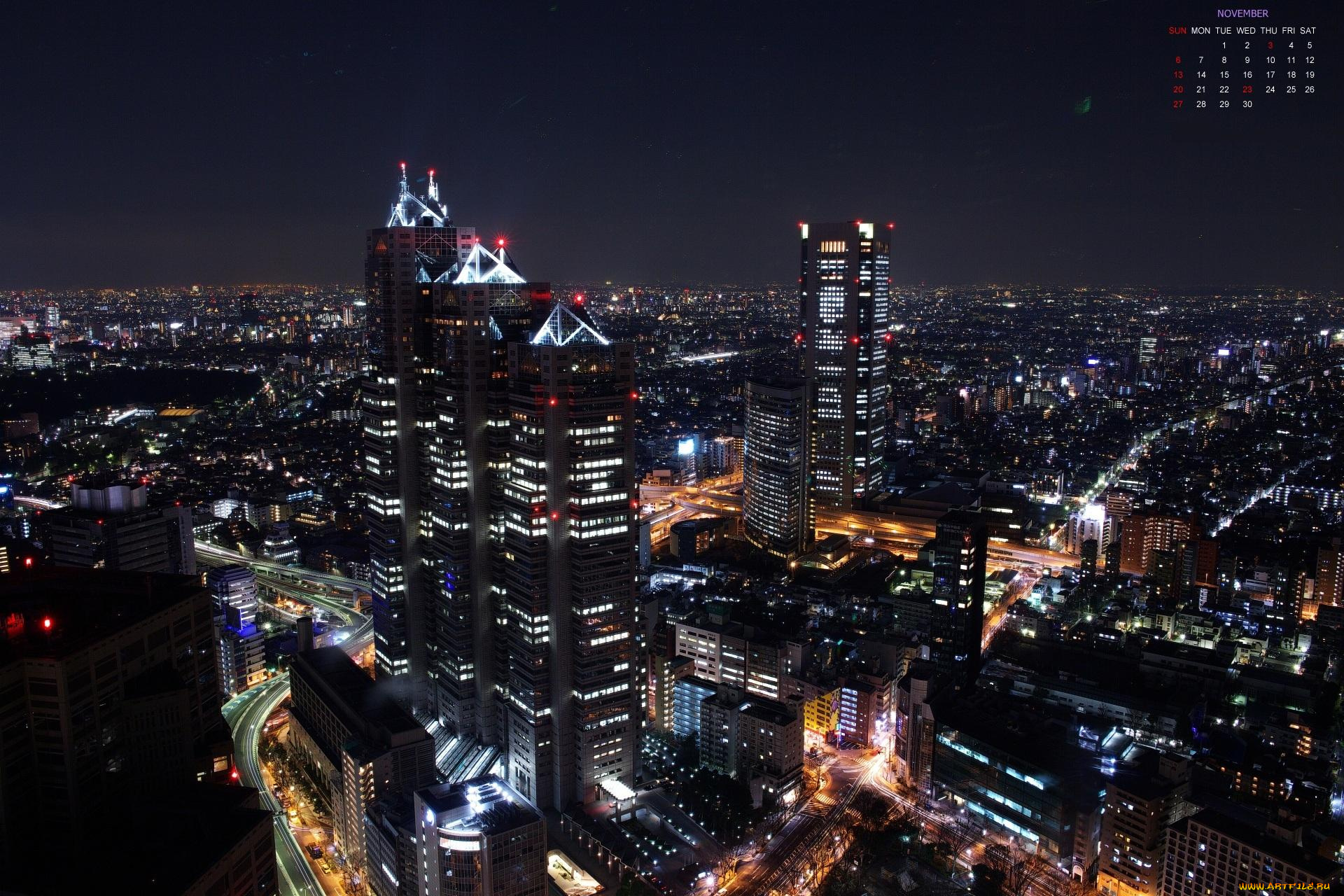 календари, города, огни, дома, город