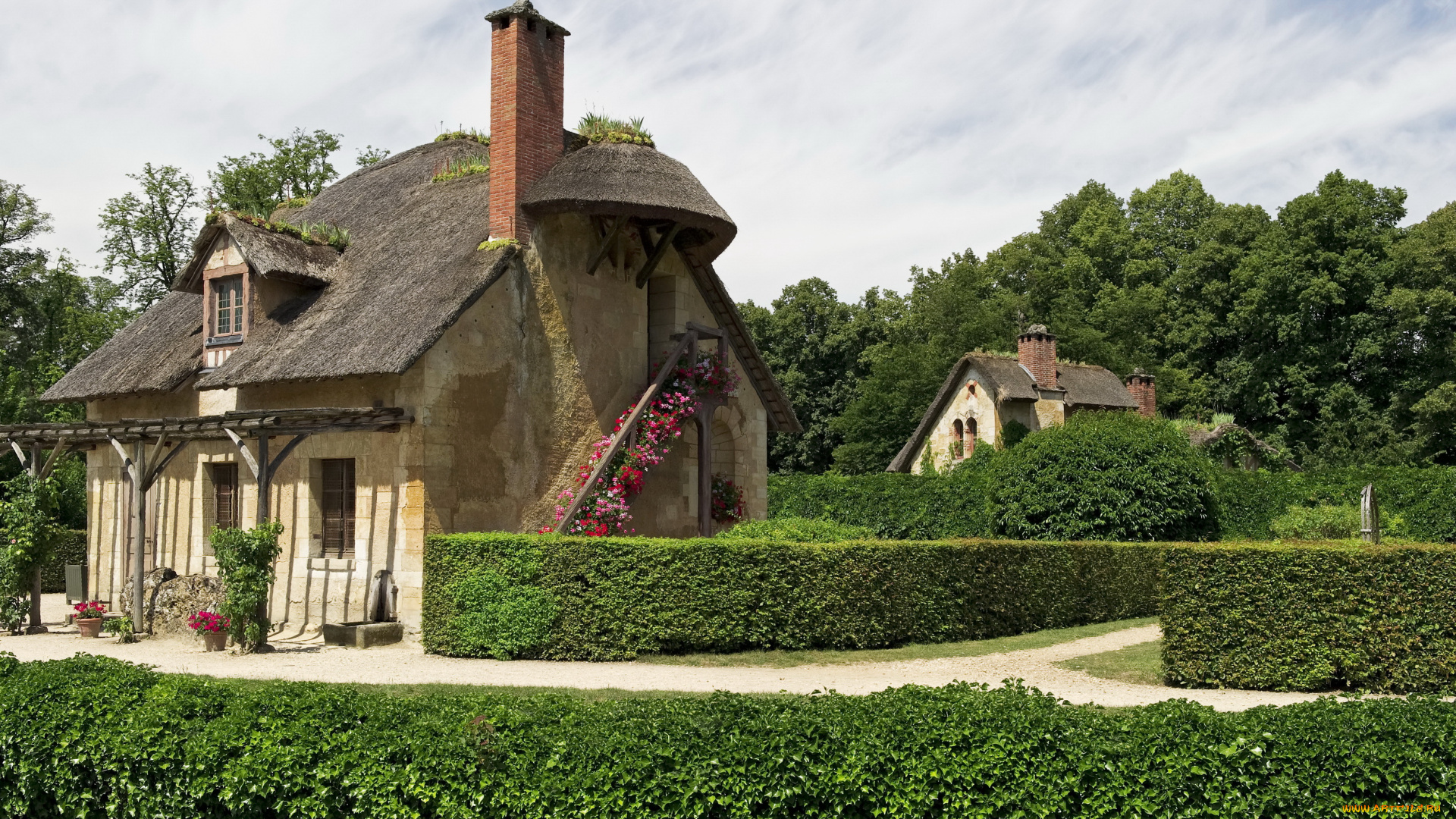 деревня, королевы, марии, антуанетты, versailles, франция, города, здания, дома, кусты, пейзаж