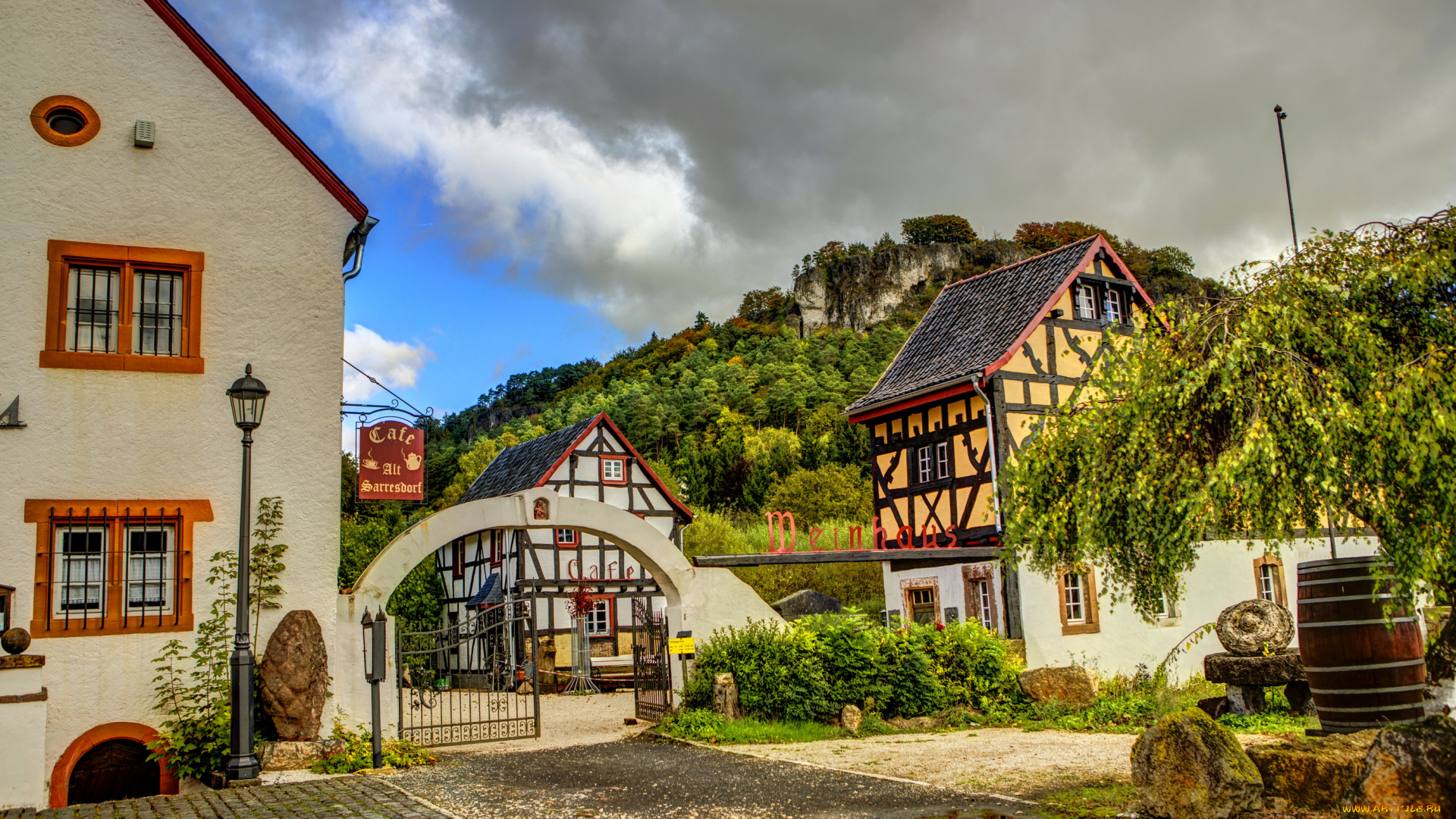 германия, герольштайн, города, здания, дома, улица, фонарь