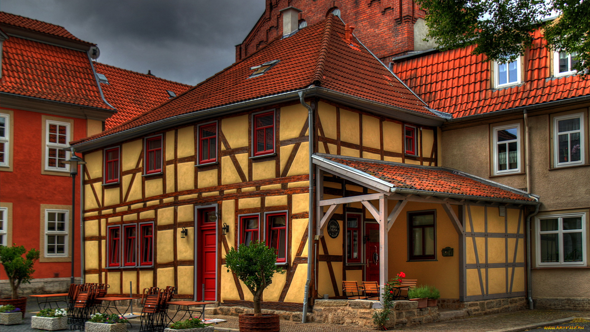 германия, тюрингия, мюльхаузен, города, здания, дома, улица