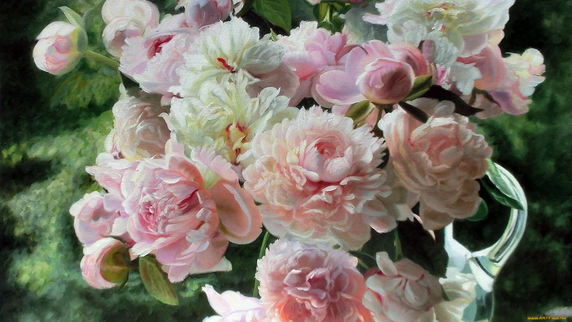 zbigniew, kopania, рисованные, букет, натюрморт, пионы, цветы