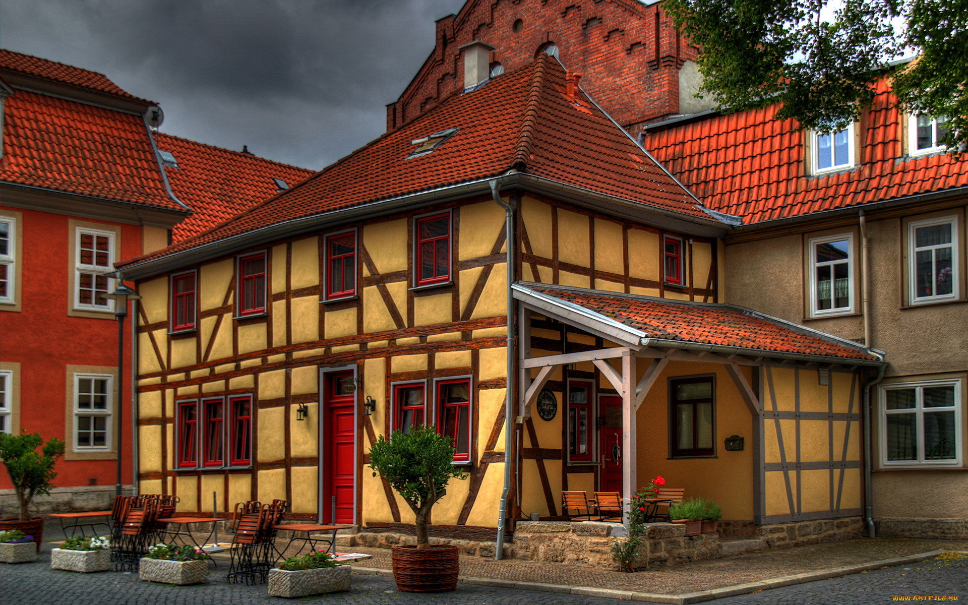 германия, тюрингия, мюльхаузен, города, здания, дома, улица