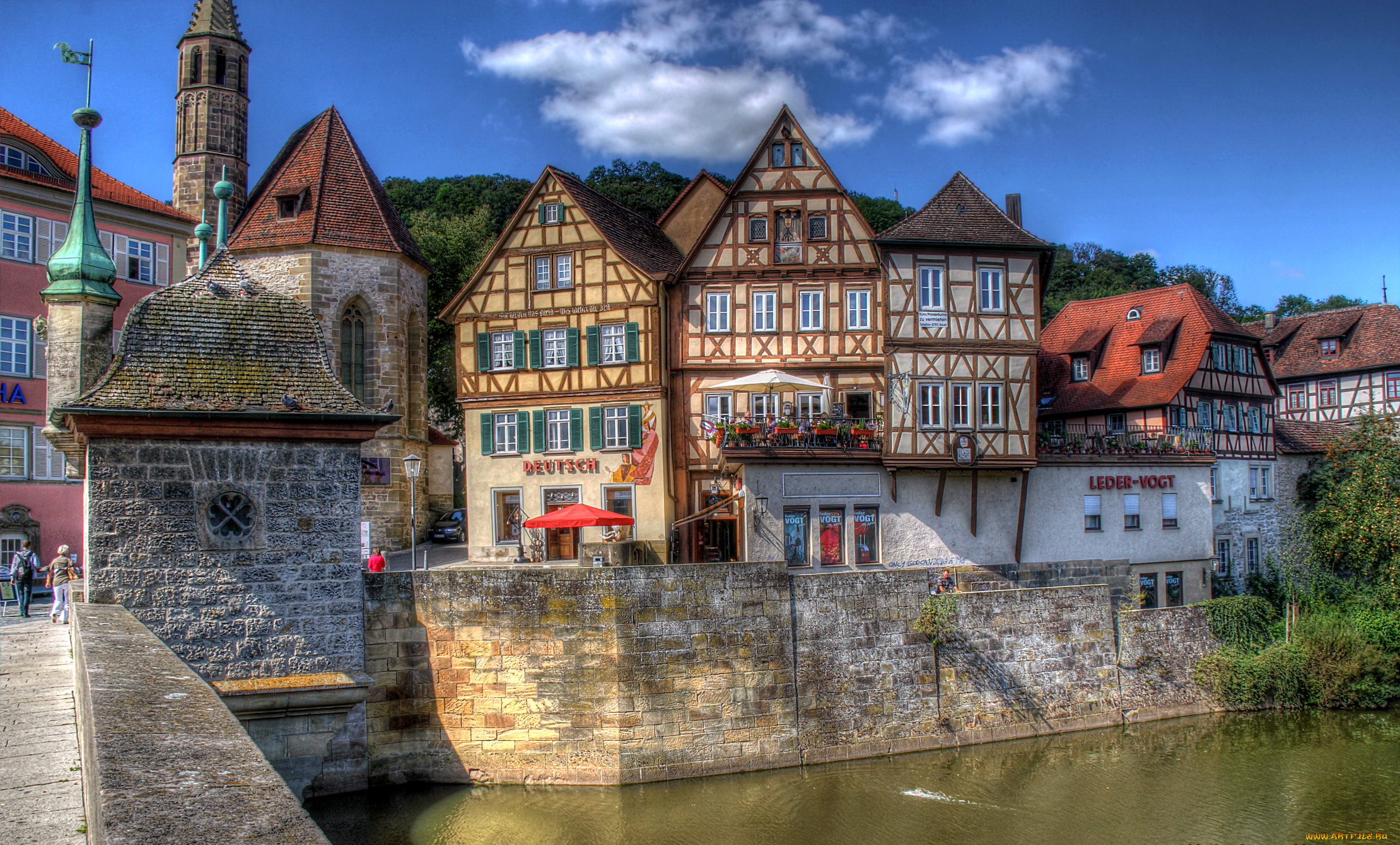 германия, швебиш, халль, города, улицы, площади, набережные, швебиш-халль, дома, река
