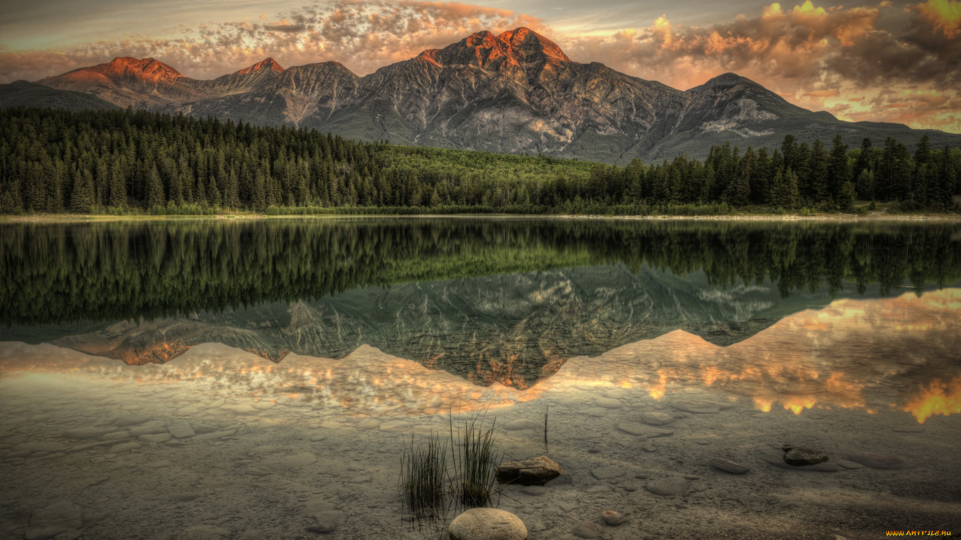 природа, реки, озера, горы, пики, отражение, камни, река