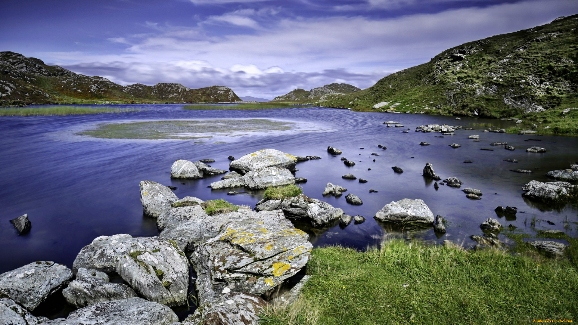 природа, реки, озера, трава, горы, река, камни