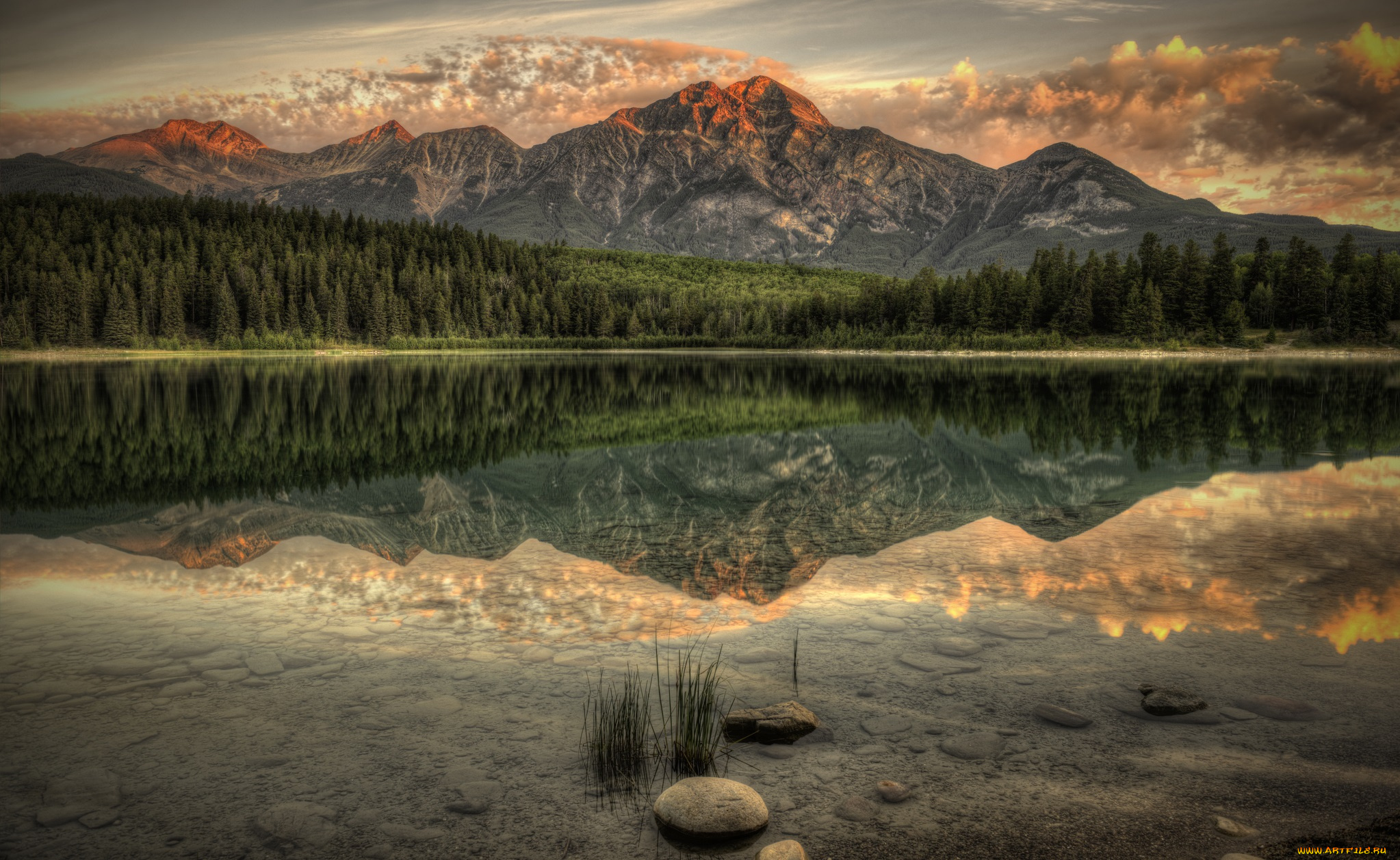 природа, реки, озера, горы, пики, отражение, камни, река