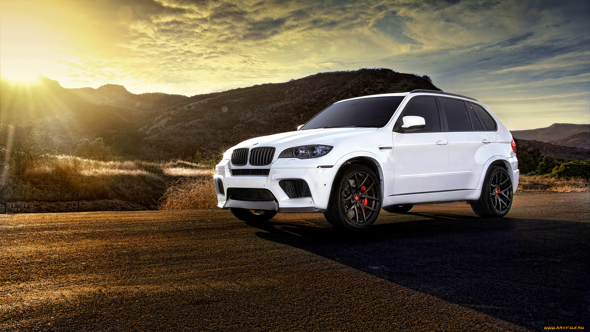 автомобили, bmw, x5m, white, tuning, wheels, frontside