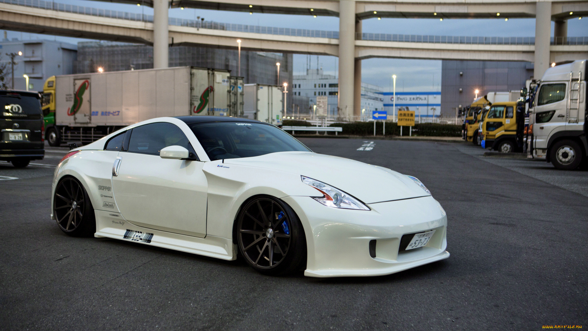 автомобили, nissan, datsun, white, 370z, frontside, stance