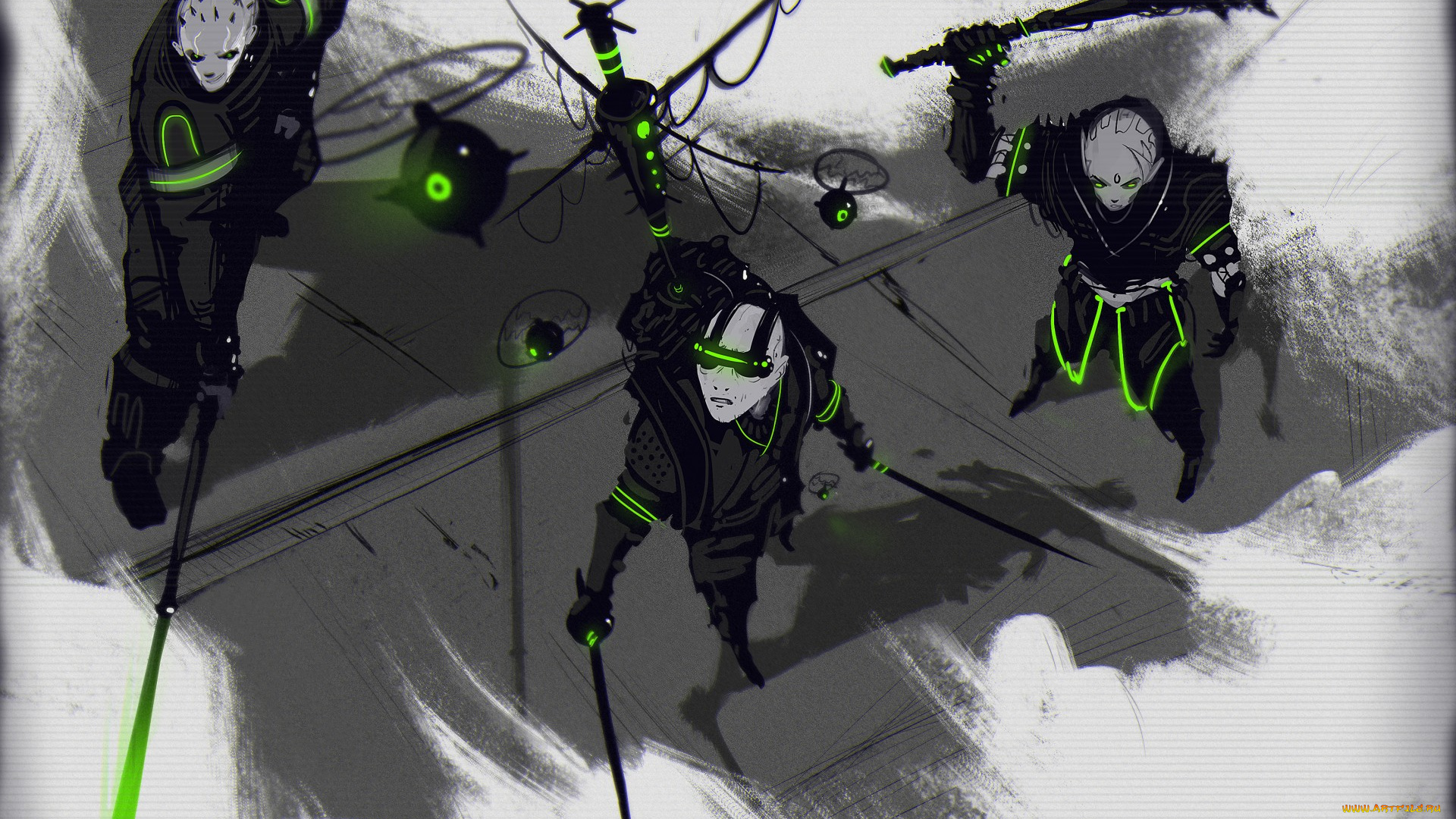 фэнтези, эльфы, воины, мечи, киборг, cyberpunk, art