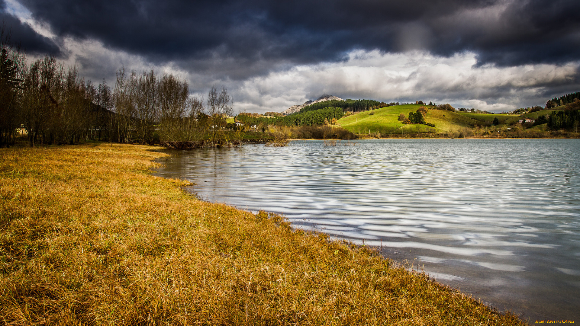 природа, реки, озера, растительность, тучи, река