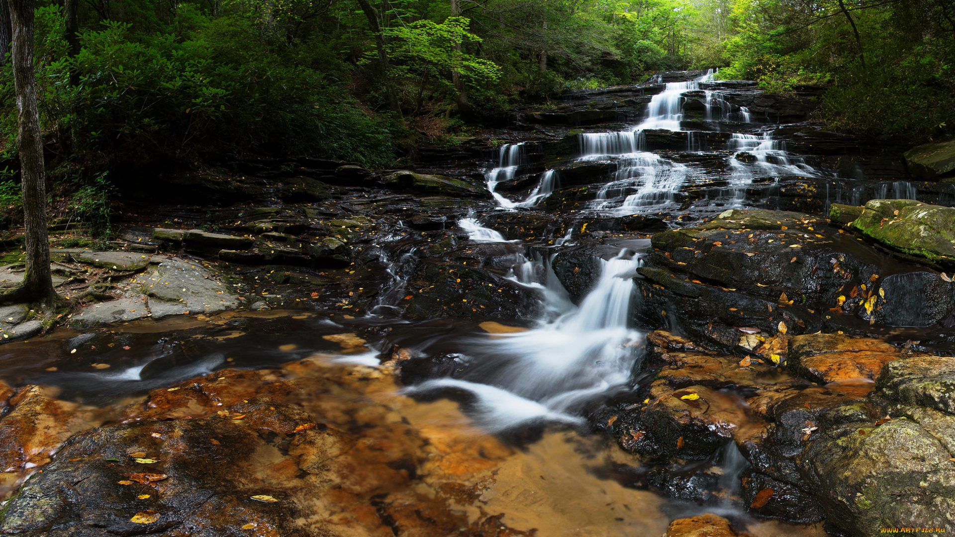 природа, водопады, река, лес, водопад