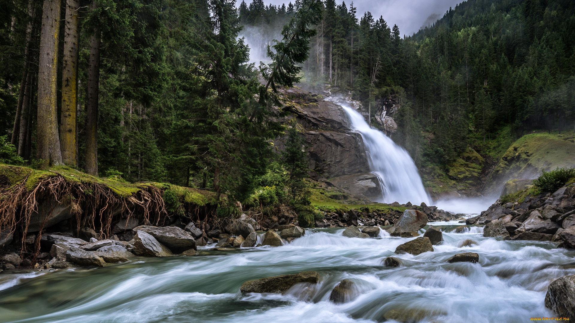 природа, водопады, водопад, лес, река
