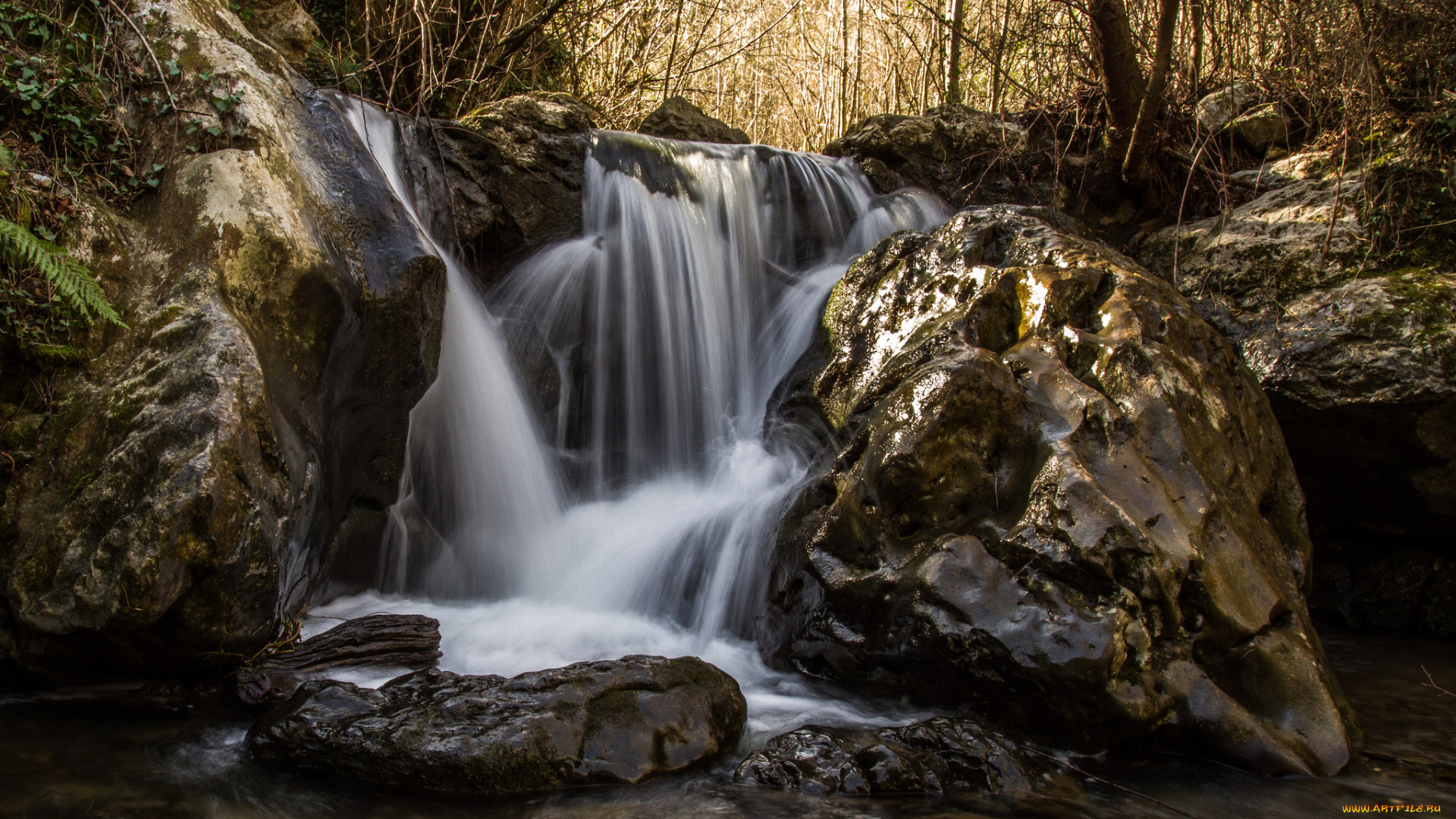 природа, водопады, водопад, река, лес