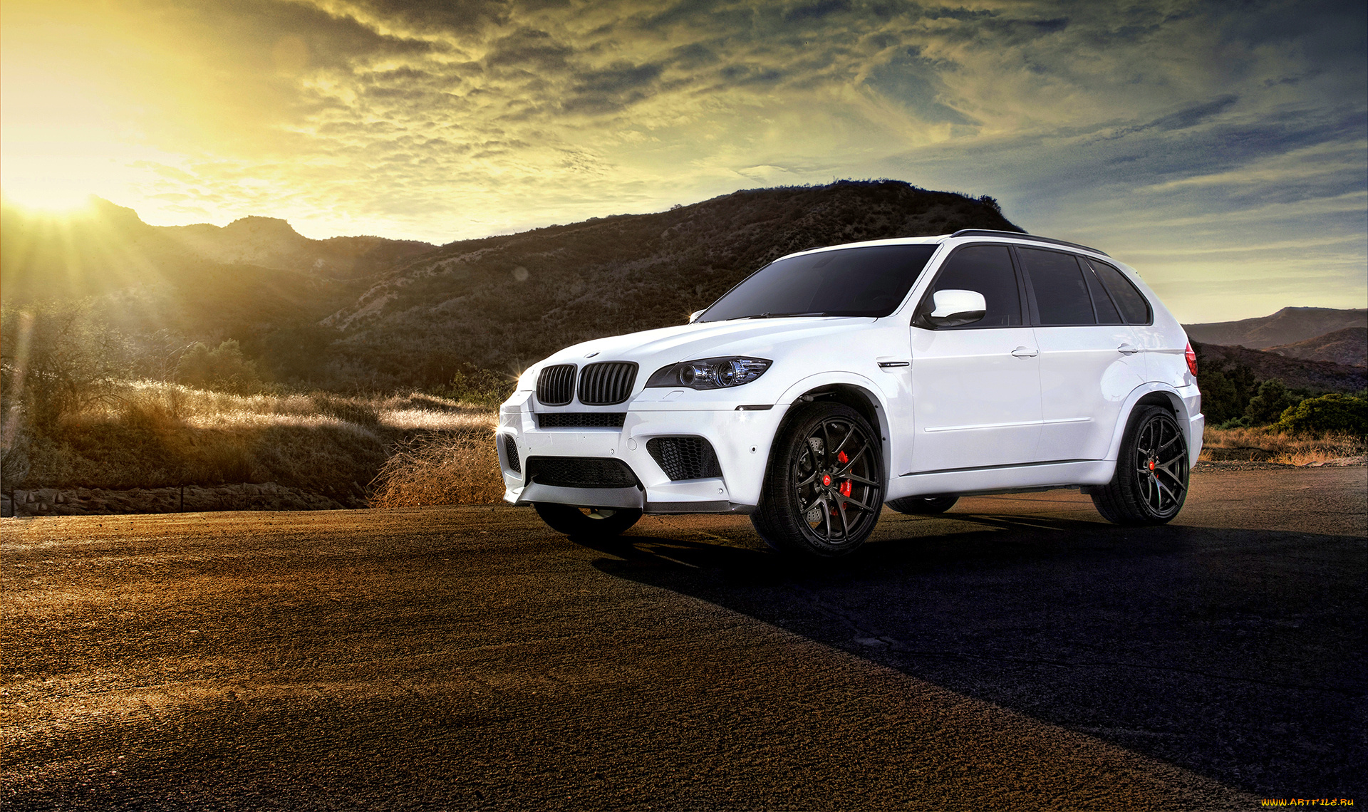 автомобили, bmw, x5m, white, tuning, wheels, frontside