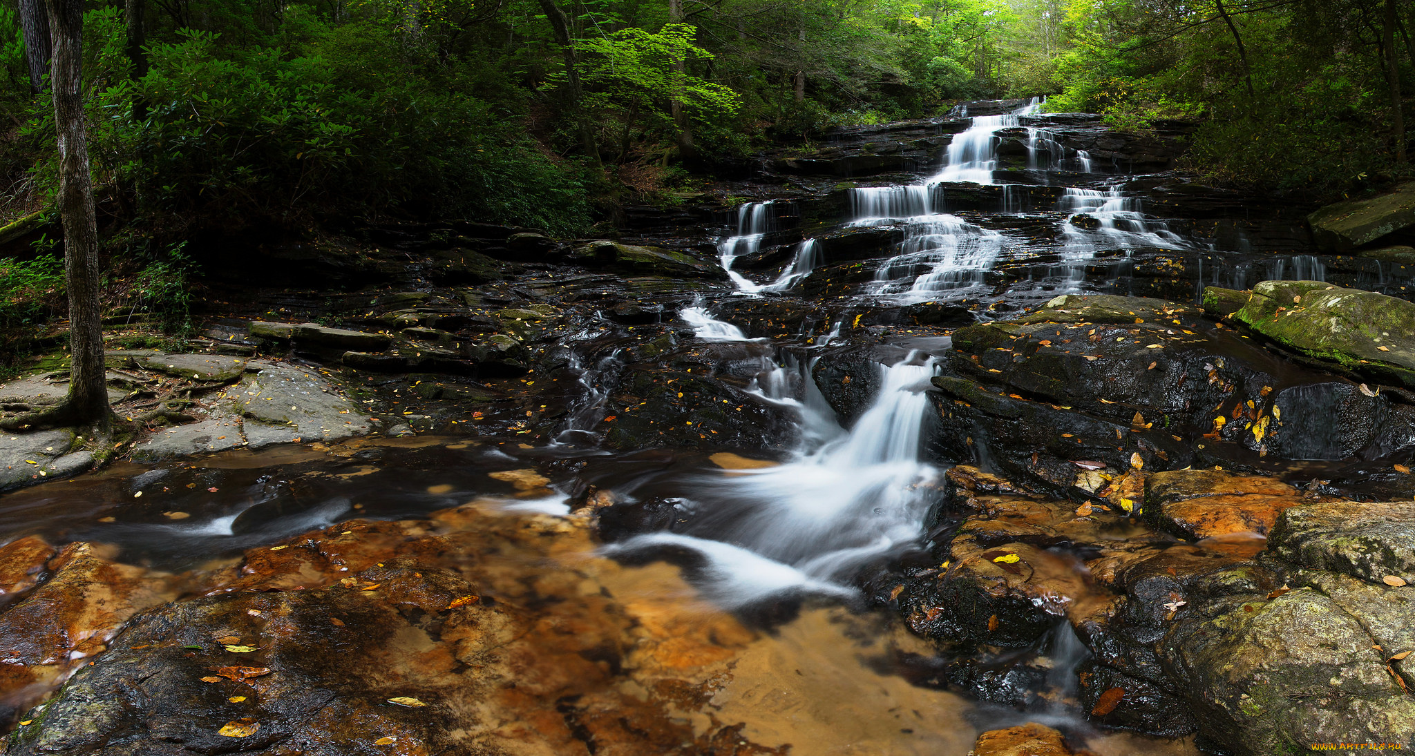 природа, водопады, река, лес, водопад